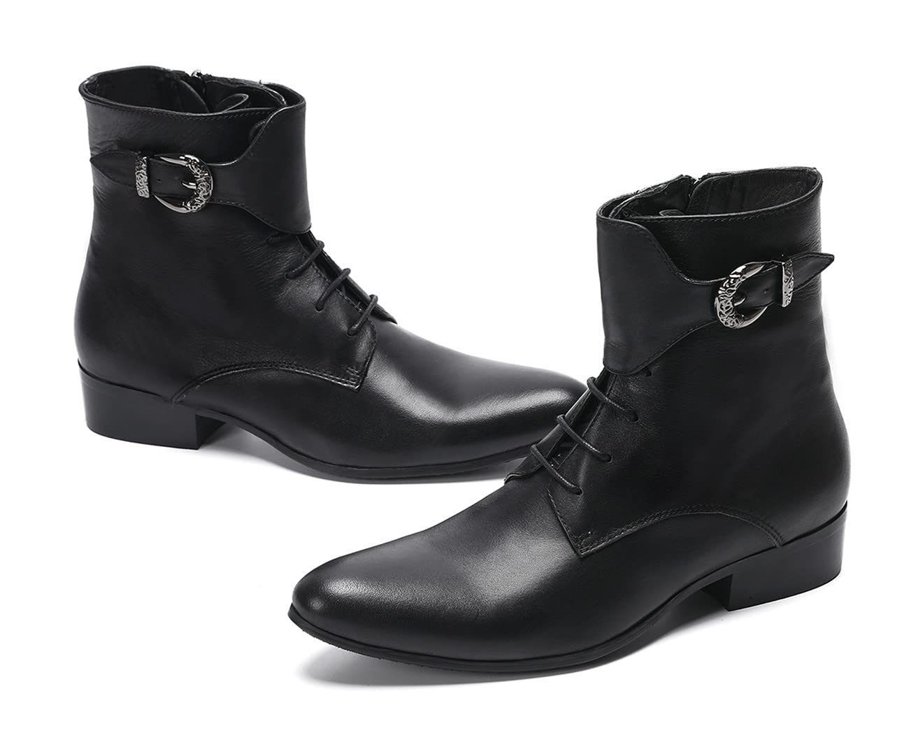 **Santimon Genuine Leather Cowboy Boots for Men - Western Chelsea Boots with Zipper & Buckles | Formal Dress, Casual Party, Prom, Wedding, Ballroom, Motorcycle Riding**