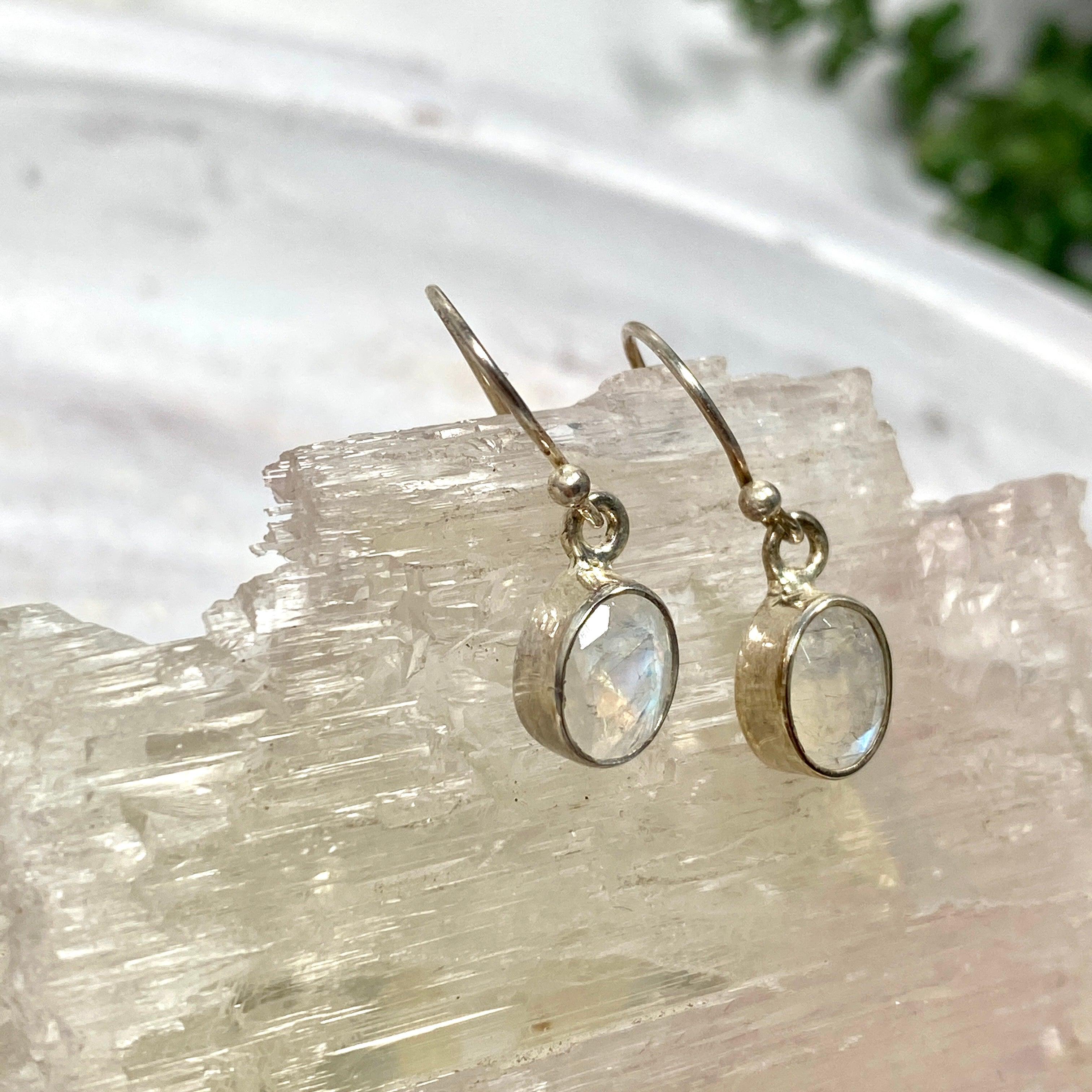 Moonstone Petite Oval Faceted Earrings R2363 MSO – Elegant Dainty Jewelry for Women, Perfect for Weddings, Parties & Everyday Wear