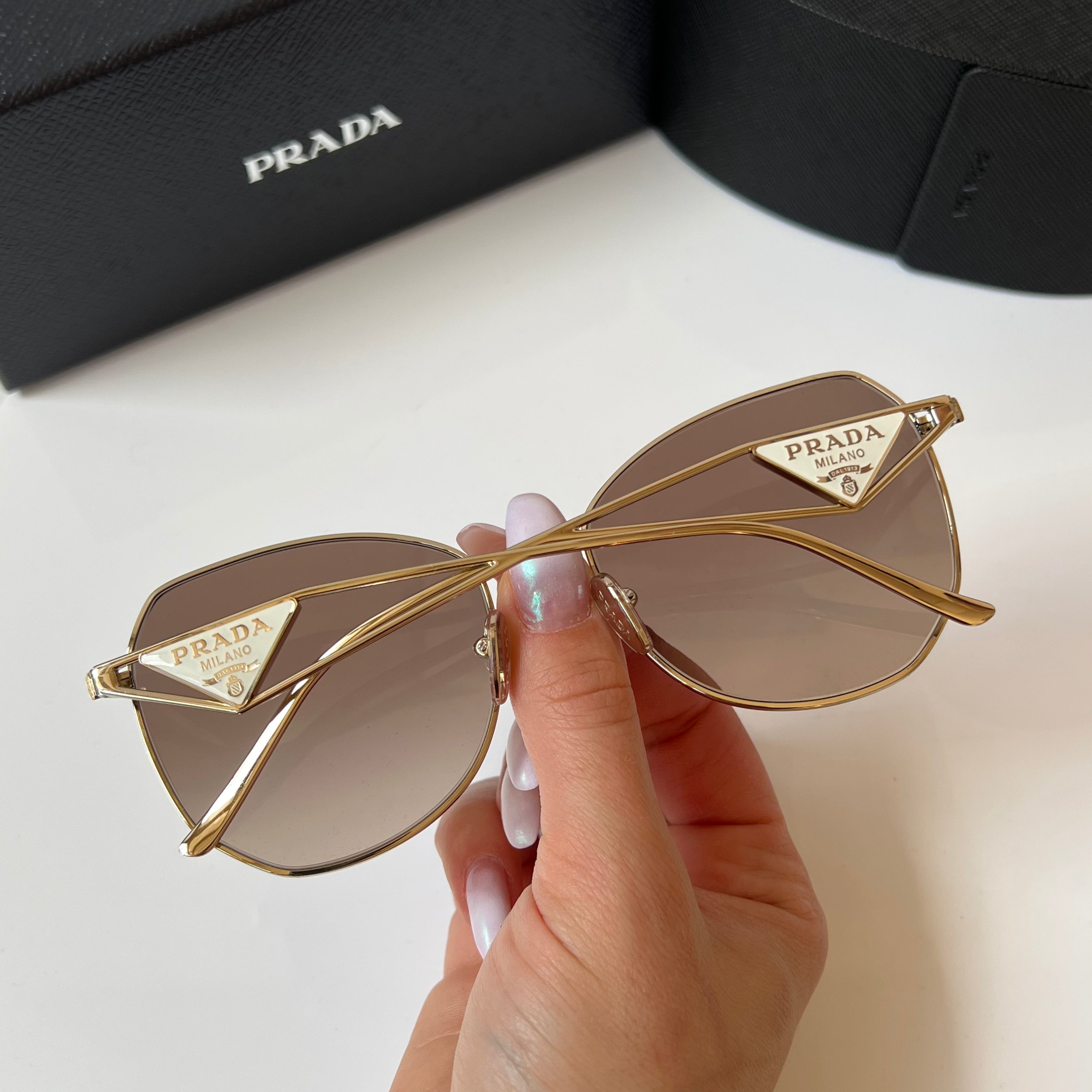 Prada PR57YS Gold Brown Metal Sunglasses for Women - Luxury Designer Shades for Beach, Driving & Outdoor Fashion
