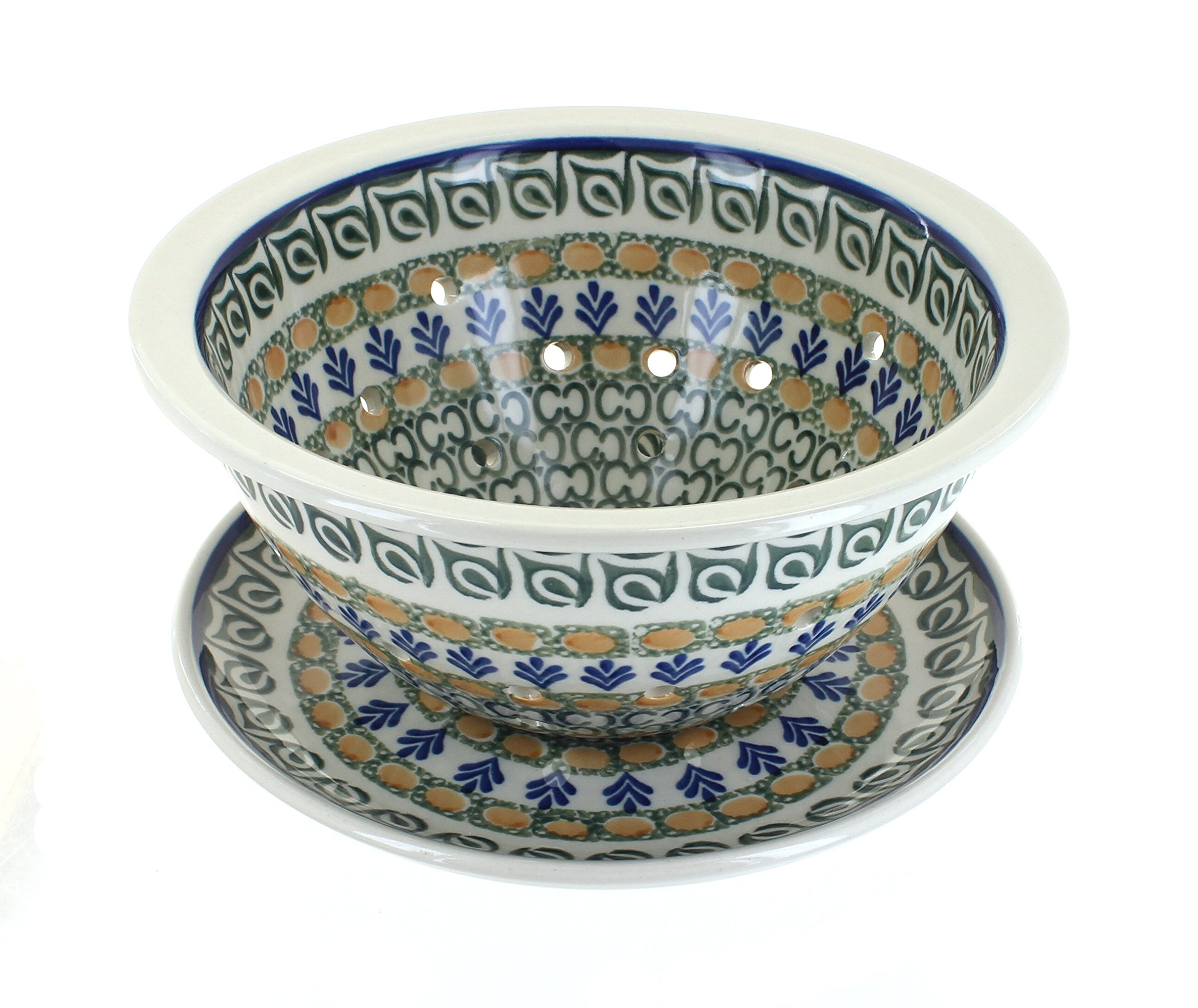 Handmade Blue Rose Polish Pottery Set - Herb Garden Bowl & Berry Plate for Fresh Fruits, Salads, and Home Decor | Perfect for Kitchen, Dining Table, and Gift Giving