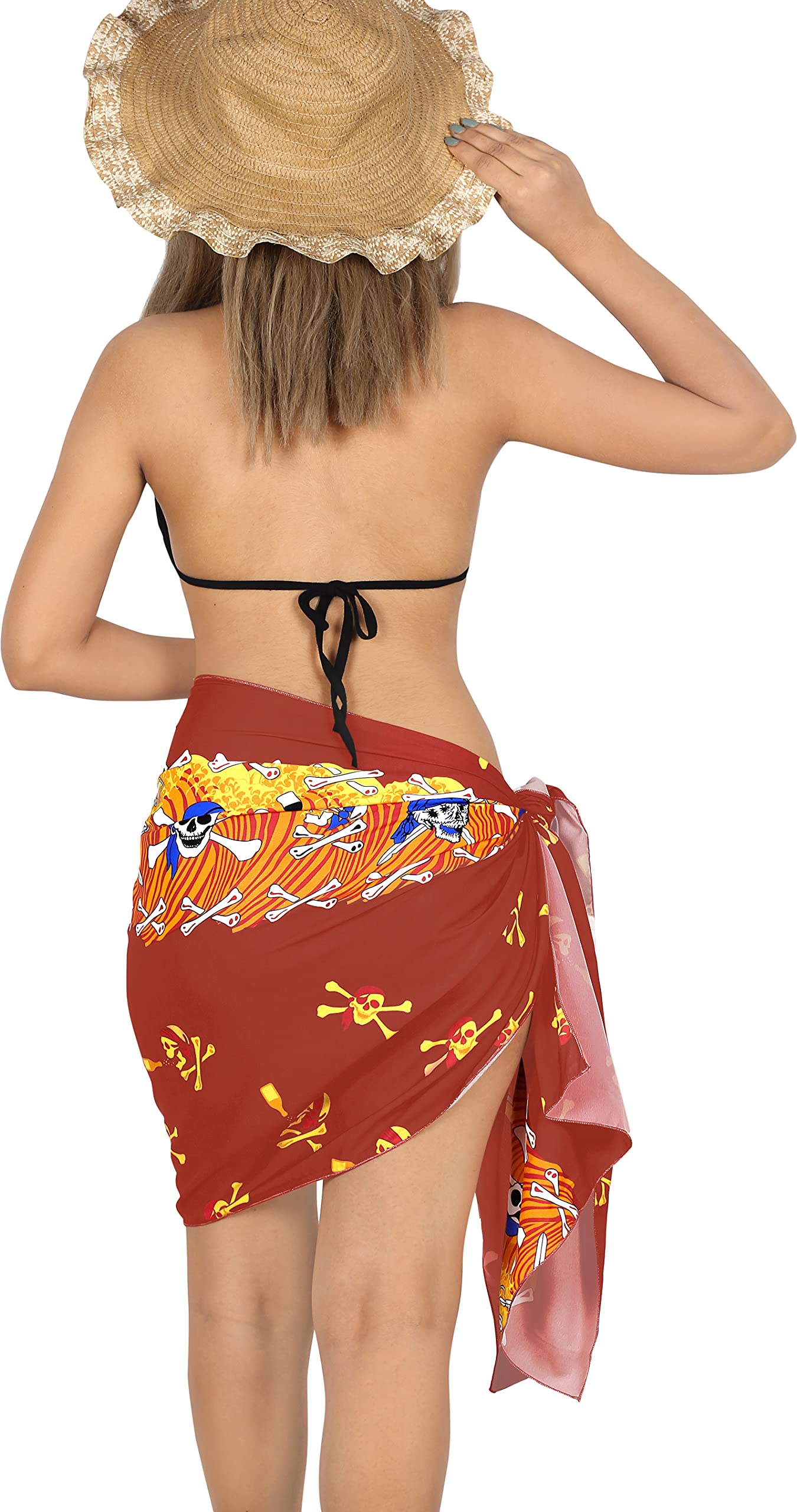 LA LEELA Women's Pirate Print Sarong Wrap - Stylish Beach Cover Up, Bikini Wrap Skirt for Summer Vacation, Pool Party & Tropical Getaway