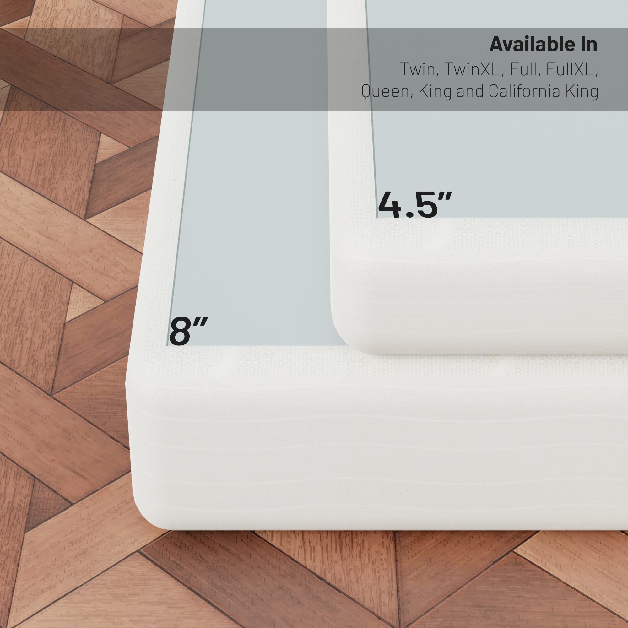 8-Inch Sturdy Box Spring Coil for Mattress Support - Durable & Easy to Assemble Natural Wood Foundation - Full Size Bed Frame - White - Perfect for Bedroom, Guest Room & Dormitory Use