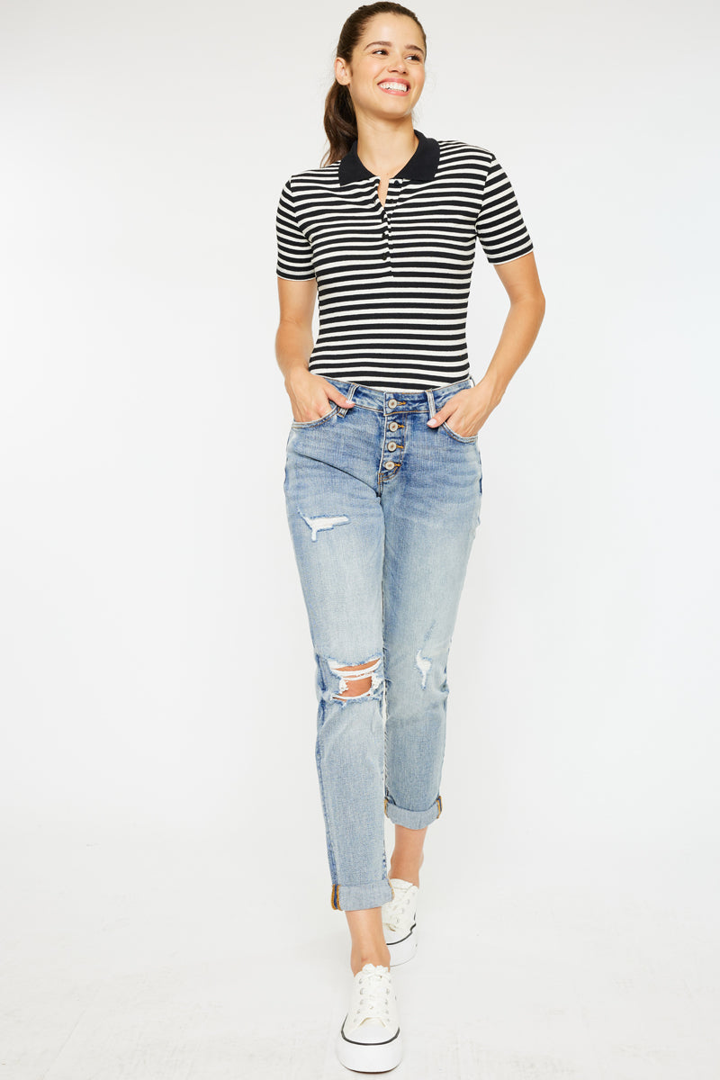 Clarie Mid Rise Boyfriend Jeans for Women - Comfortable Stretch Denim Pants with Relaxed Fit - Perfect for Casual Wear, Weekend Outfits and Everyday Fashion