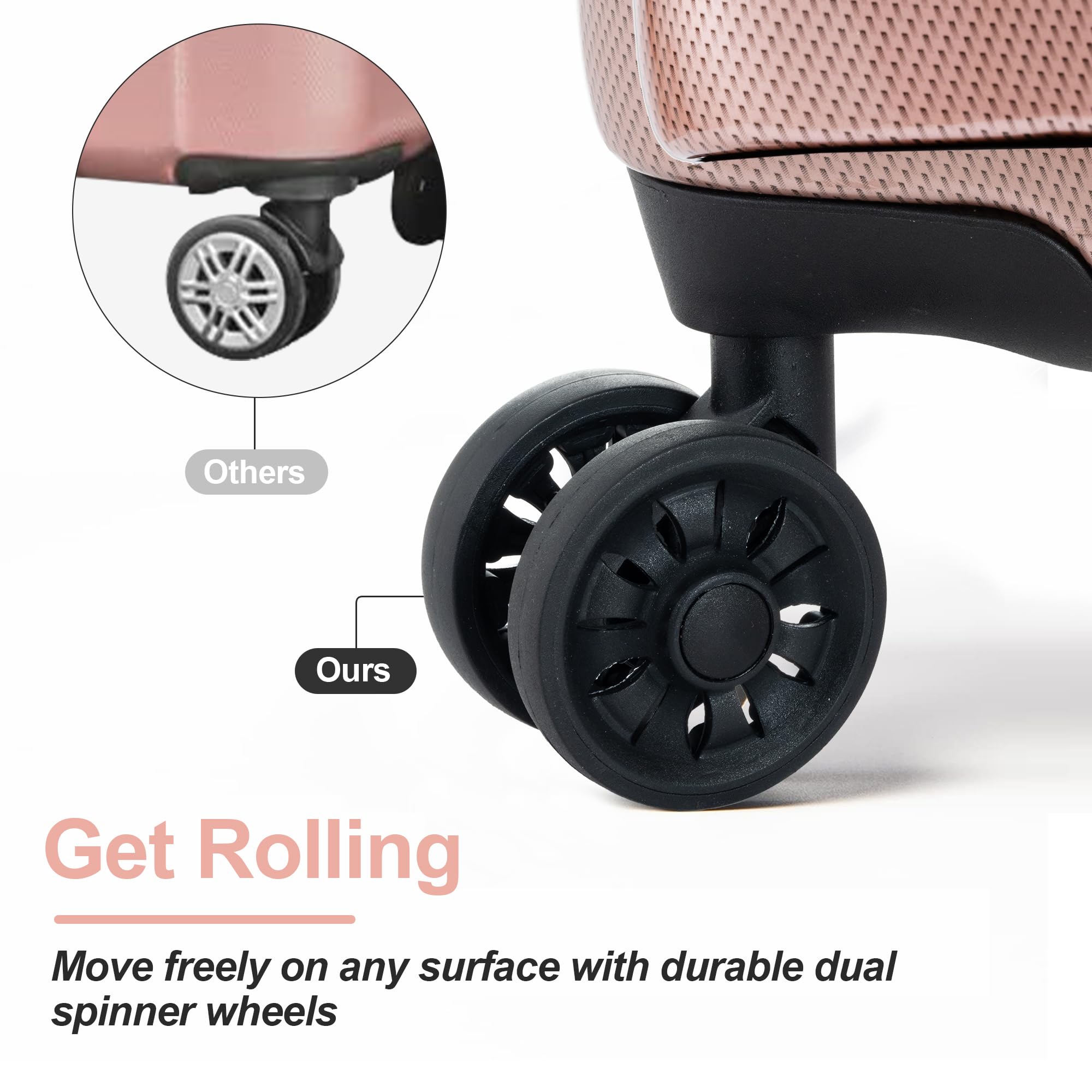 3-Piece Lightweight Hard Shell Luggage Set with Spinner Wheels & TSA Lock - Rose Gold (20/24/28 Inch) - Perfect for Travel, Business Trips & Vacations