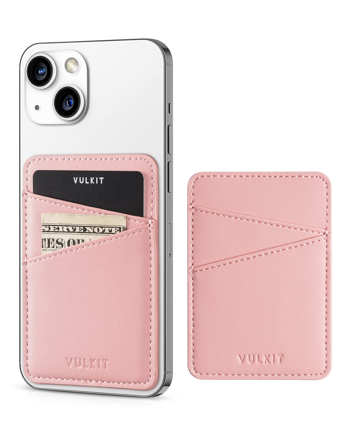 VULKIT RFID Blocking Leather Phone Wallet - Adhesive Card Holder for Credit Cards & IDs - Sticks to Back of Smartphones (Rose) - Perfect for Travel, Shopping & Daily Use