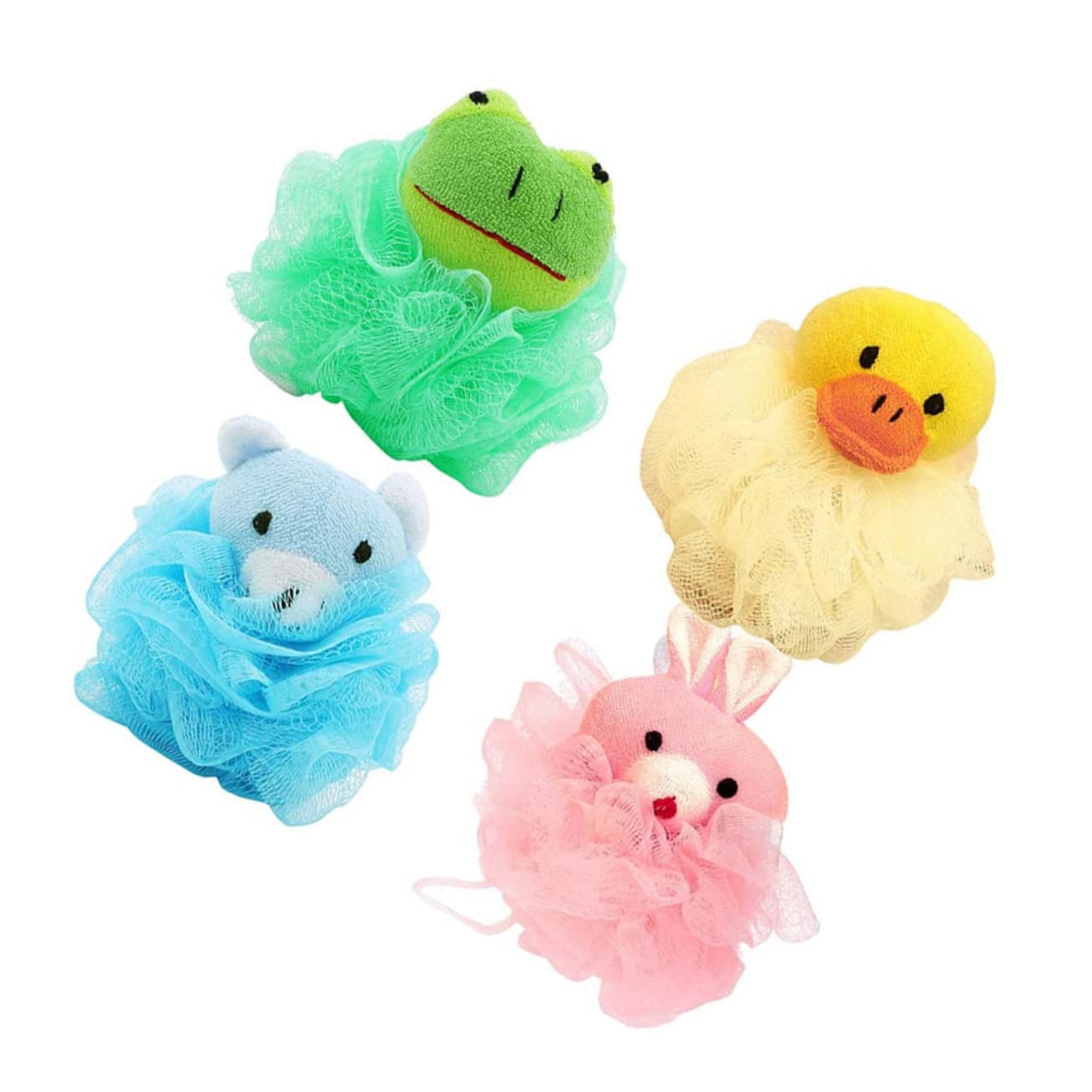 Healvian 4-Piece Rainbow Bath Sponge Set - Kids Shower Loofah, Body Scrub Sponge & Baby Wash Towel | Soft Cartoon Bath Sponges for Children's Bath Time, Gentle Exfoliation & Fun Shower Experience