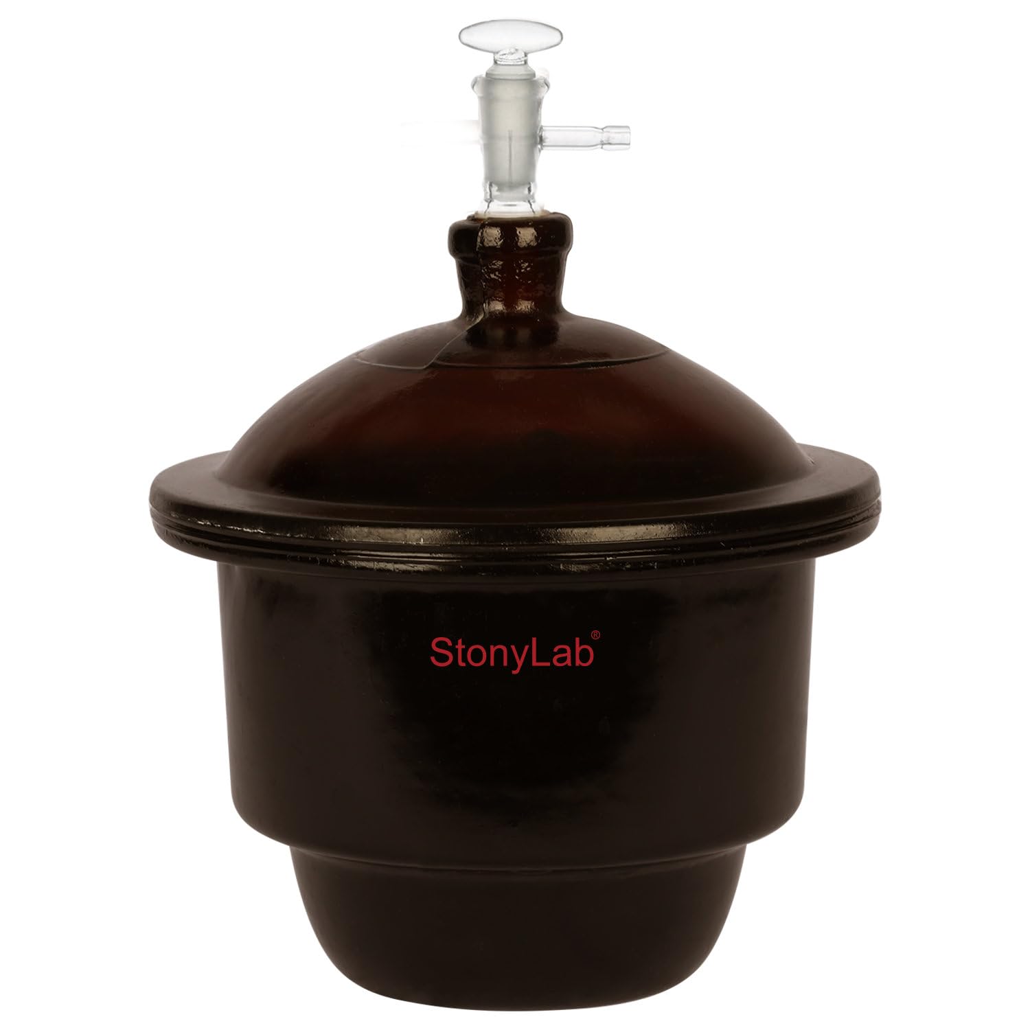 Stonylab 7.1 Inch Amber Glass Vacuum Desiccator with Glass Vacuum Valve & Porcelain Plate - Lab-Grade Moisture Protection for Chemicals, Pharmaceuticals & Electronics Storage | Ideal for Laboratories, Research & Industrial Use