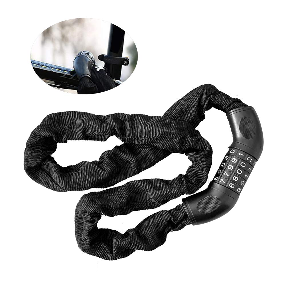Anxingo 5-Digit Resettable Combination Bike Lock - Heavy Duty Anti-Theft Bicycle Chain Lock (3.6ft, Black) - No Keys Required, Fits All Bikes - Perfect for Commuting, Campus, and Outdoor Cycling Security