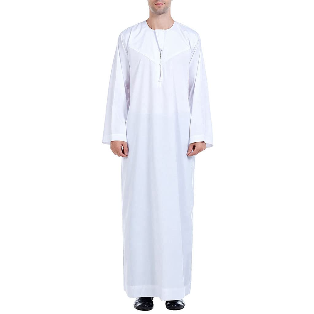 Premium Muslim Men's Thobe - Long Sleeve Islamic Robe Kaftan Abaya Dress for Prayer & Special Occasions | Middle Eastern Saudi Arabian Traditional Clothing for Eid & Daily Wear