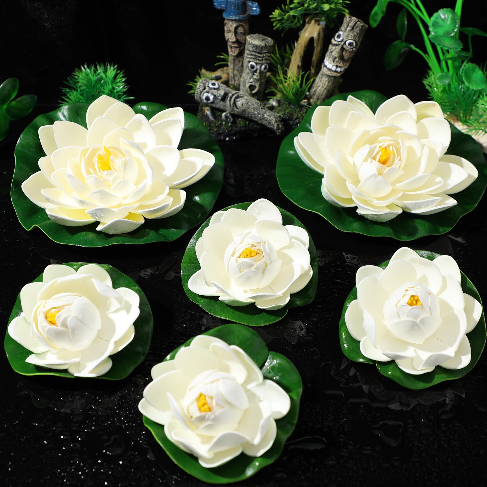 6Pcs Artificial Water Lilies - Realistic Fake Lily Pads for Garden Ponds, Aquariums & Pool Decor | Floating Pond Plants for Water Features, Wedding Centerpieces & Backyard Landscaping