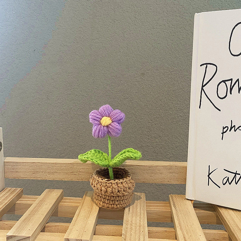 Handmade Crochet Mini Potted Flowers - Small Decorative Artificial Plants for Home, Office, Wedding Decor - Perfect for Table Centerpieces, Shelf Displays & Gift Giving
