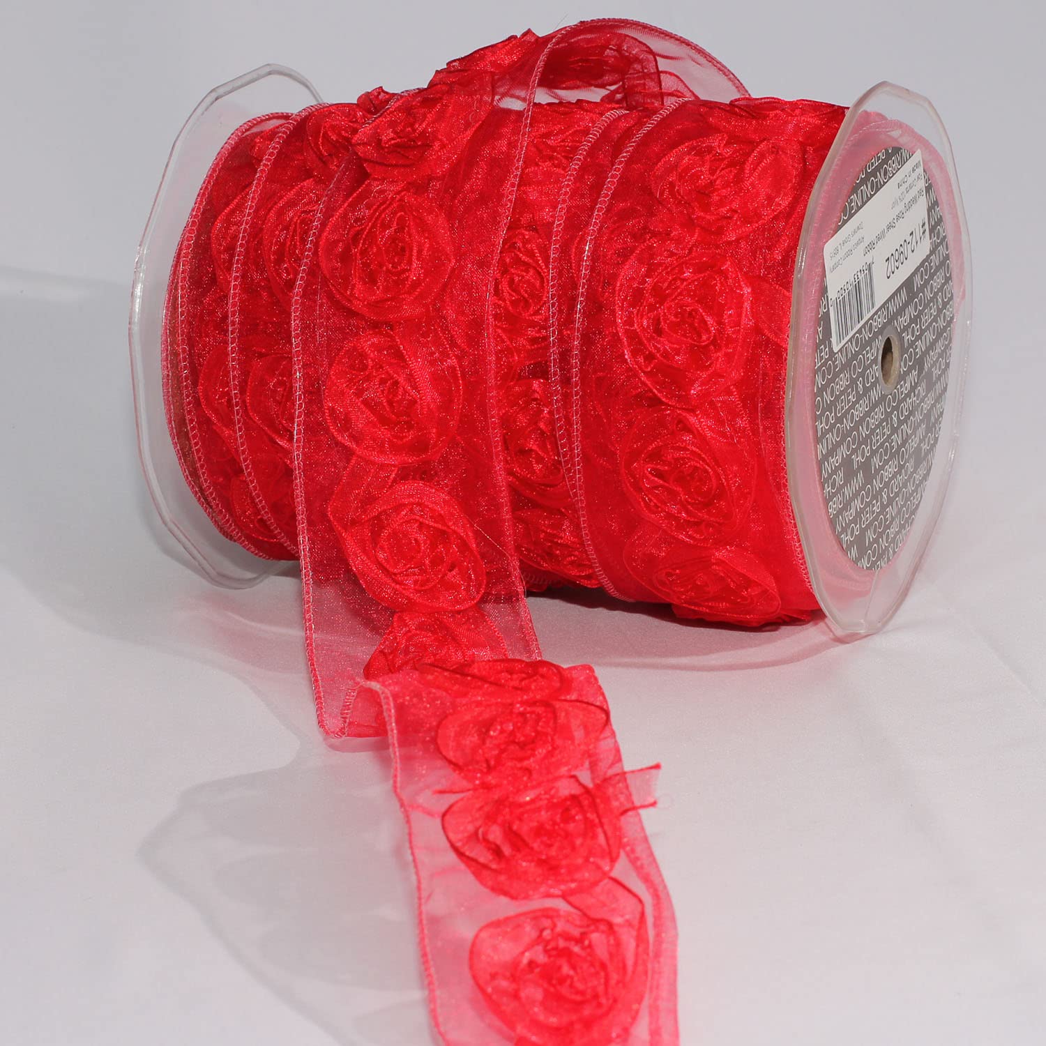 3D Roses Wired Craft Ribbon - Sheer Red, 2 Inches x 22 Yards for Floral Arrangements, Gift Wrapping, Wedding Decor & DIY Crafts