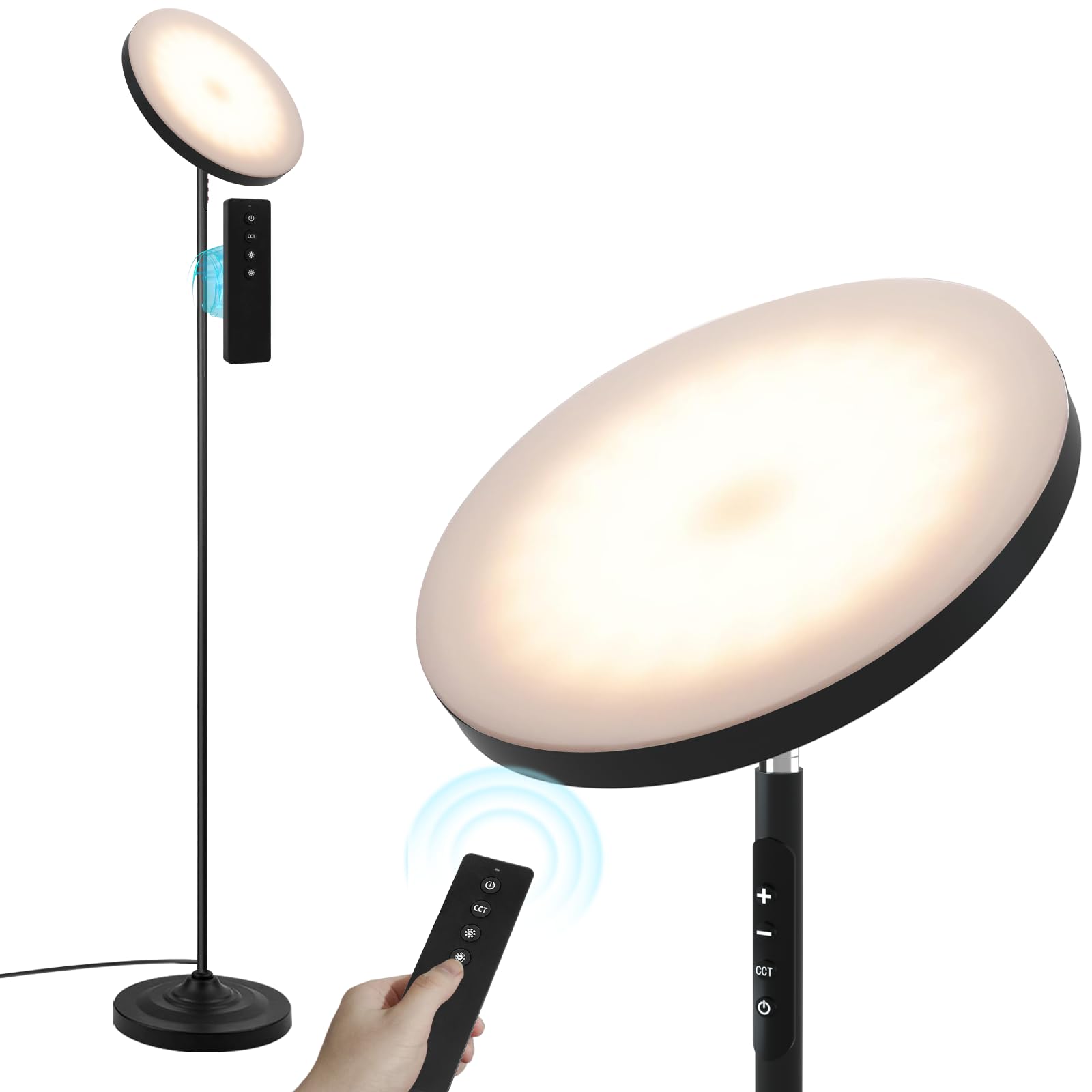 Upgraded 36W/3600LM Super Bright LED Floor Lamp with Remote Control - Dimmable Standing Light with Stepless Color Temperature & Brightness Adjustment - Modern Torchiere Lamp for Living Room, Bedroom, Office - Perfect for Reading, Working & Relaxing