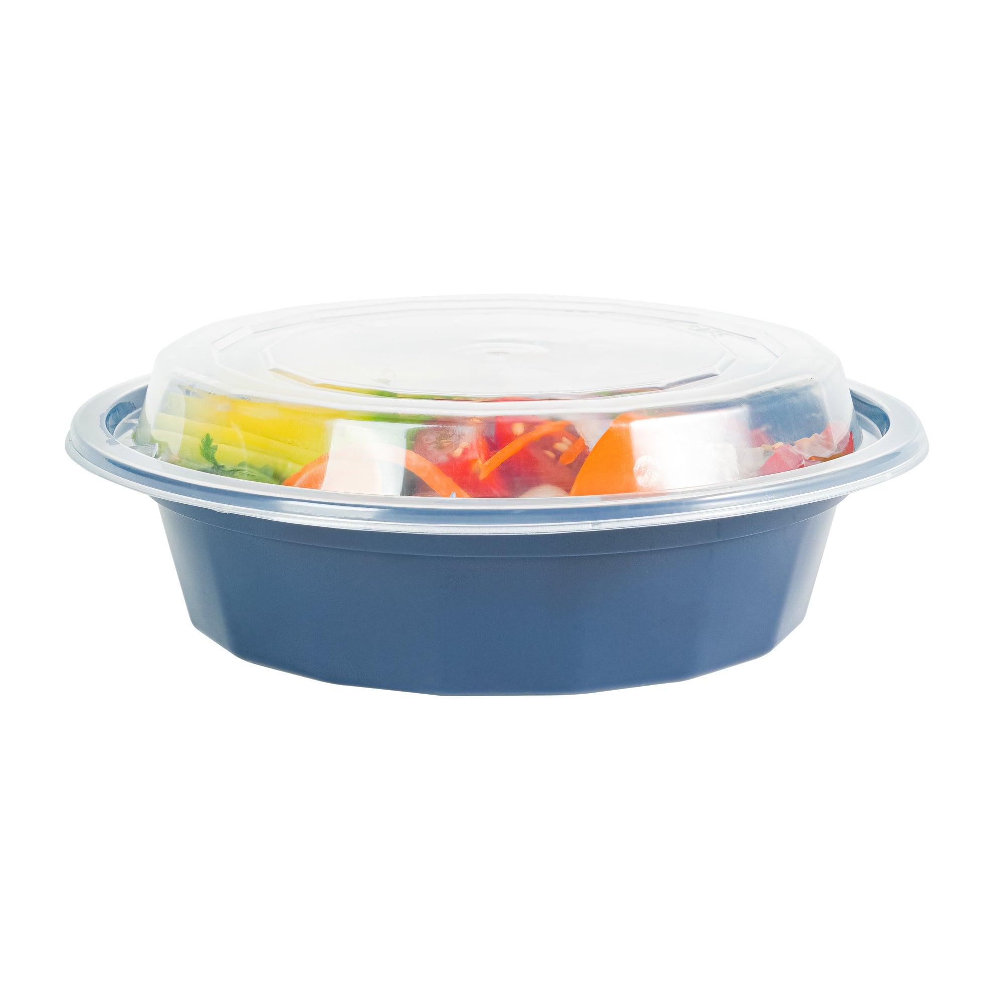 16 oz Midnight Blue Round Plastic Takeout Containers with Clear Lids - Microwave Safe (6.25