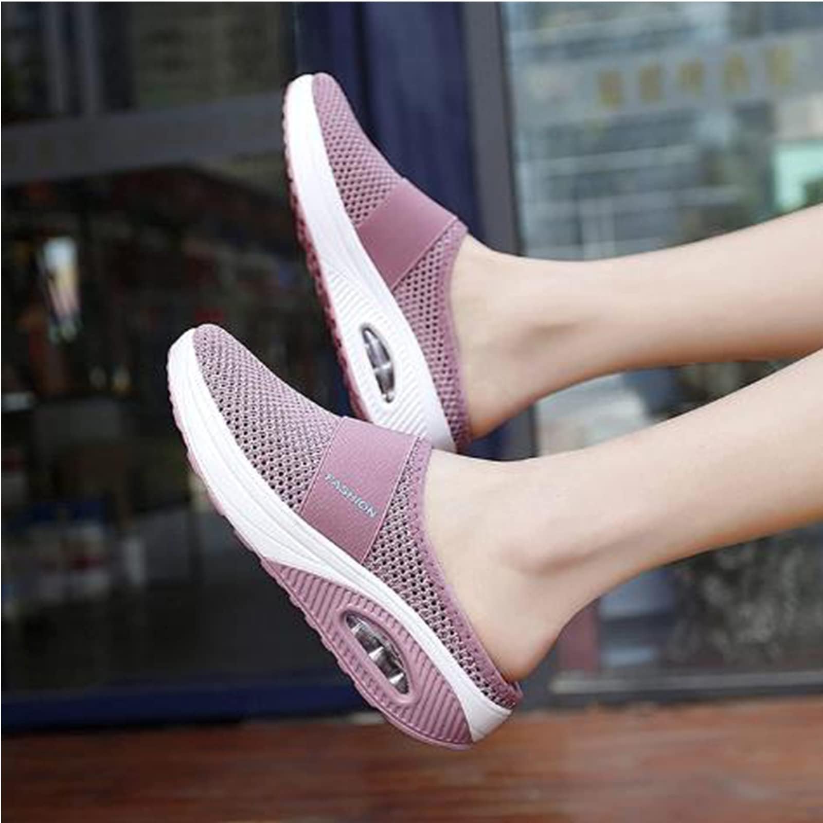 Women's Lightweight Breathable Mesh Mule Slippers - Orthopedic Arch Support Platform Shoes with Air Cushion for Summer Walking, Diabetic Comfort & Backless Slip-On Convenience | Perfect for Indoor/Outdoor Use, Errands, Travel & Relaxation
