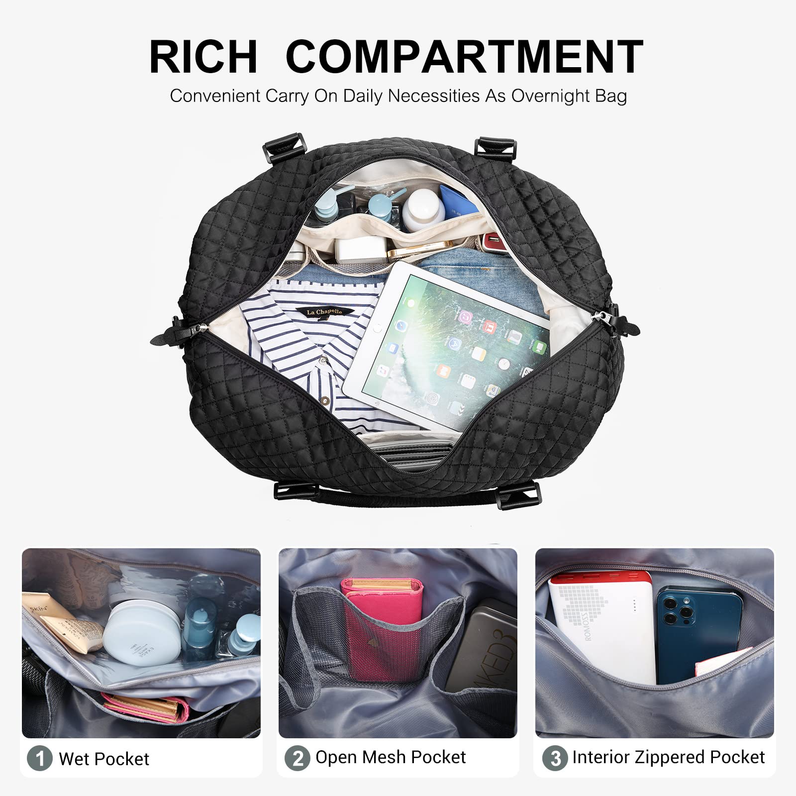 LOVEVOOK Women's Weekender Bag - Stylish Travel Tote, Gym Duffel & Carry On Bag with Free Toiletry Pouch | Perfect for Weekend Getaways, Overnight Trips & Hospital Visits