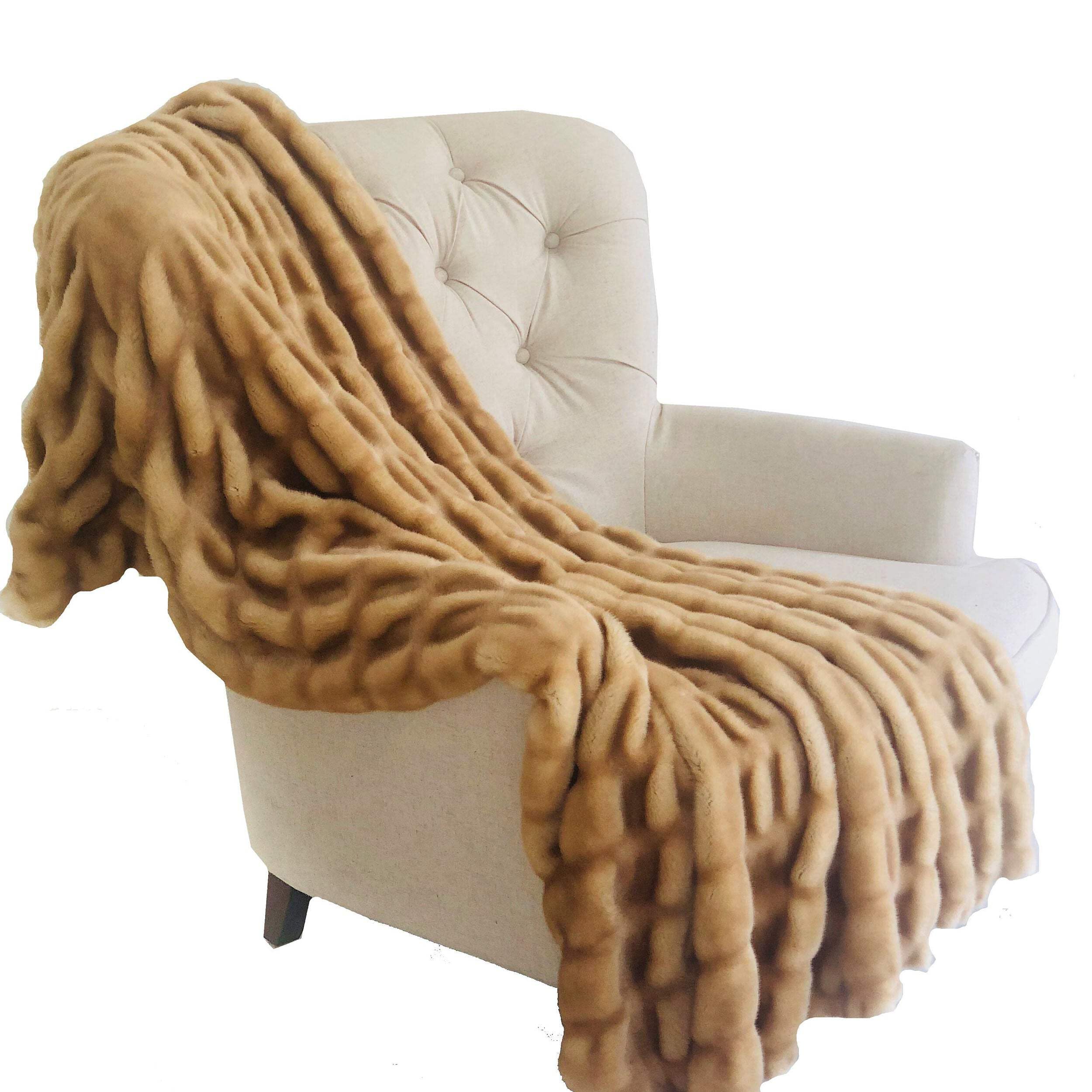 Plutus Brands Beige Tissavel Mink Faux Fur Throw Blanket 36x60 Inches - Soft Brown Luxury Faux Fur Blanket for Sofa, Bed & Home Decor