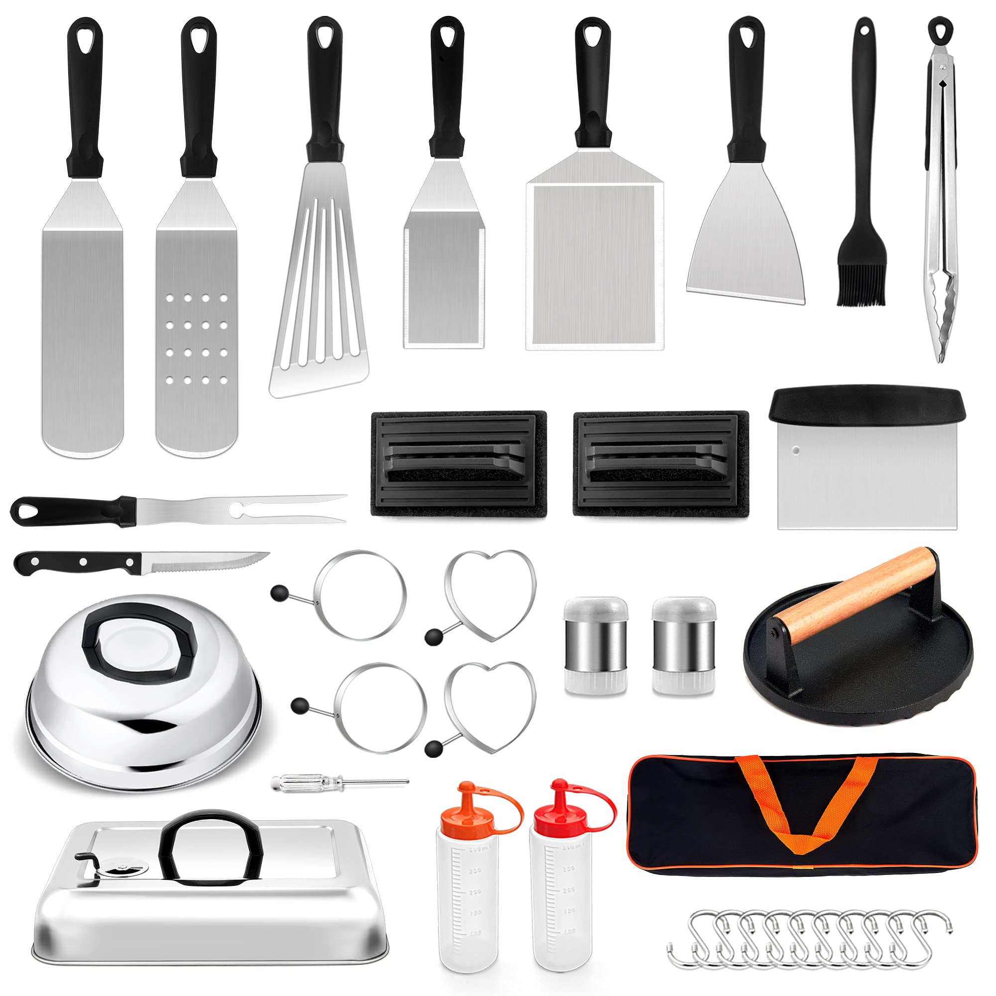 **Leonyo 26-Piece Stainless Steel Griddle Accessories Set – Professional Grill Tools with Spatula, 2 Melting Domes, Burger Press for Cast Iron Flat Top, Teppanyaki & Outdoor BBQ – Perfect for Backyard Cookouts, Camping & Tailgating**