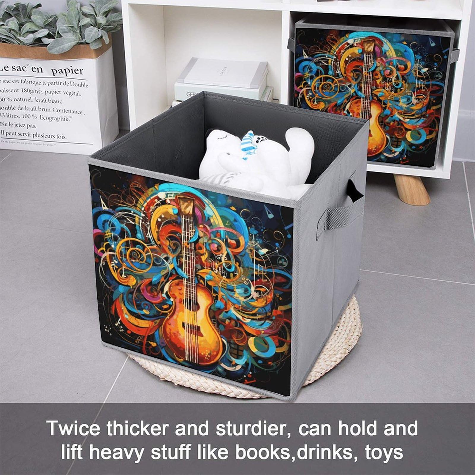 6-Piece Collapsible Storage Bins with Handles - Music Series Printed Foldable Organizing Baskets for Home, Office, Closet & Shelves - Space Saving Storage Containers for Household Organization & Decor