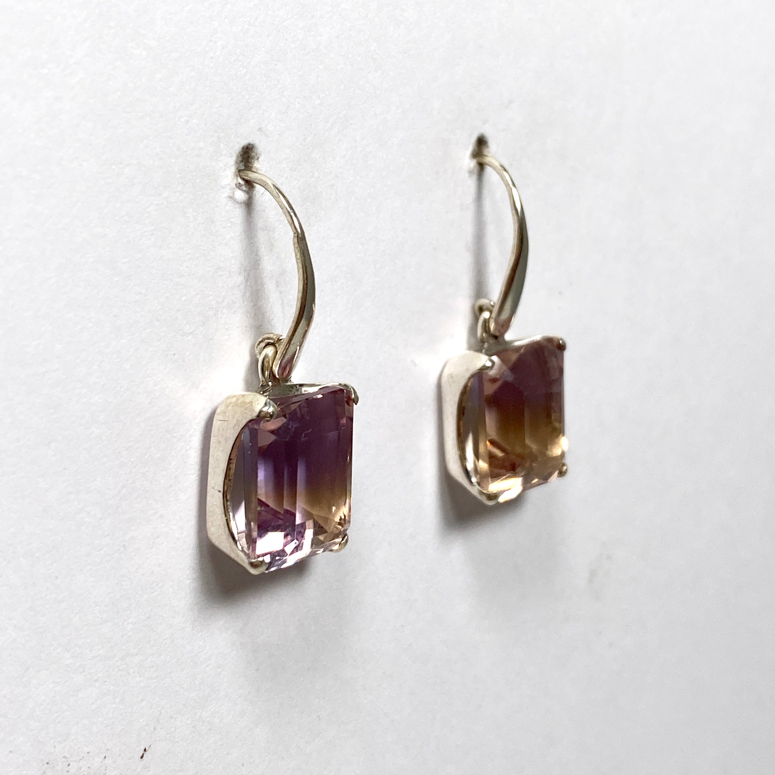 Ametrine Emerald Cut Faceted Earrings for Women - Elegant Gemstone Jewelry Gift for Birthday, Anniversary & Special Occasions