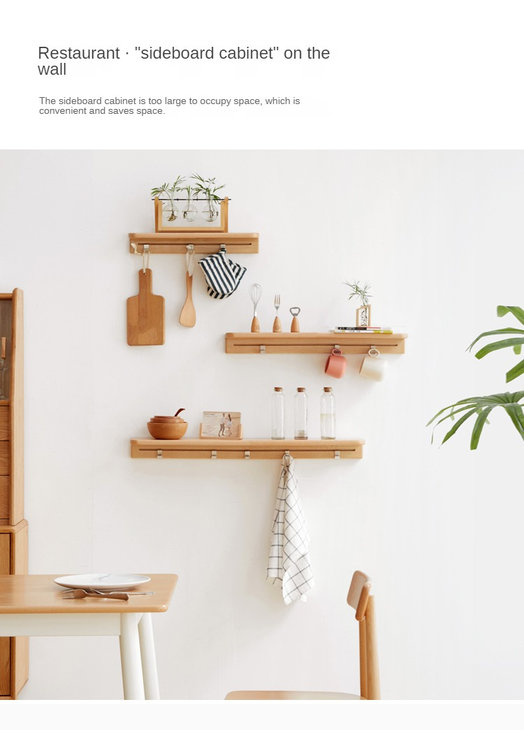 Solid Beech Wood Wall Shelf with Hooks - Rustic Floating Shelf for Kitchen, Bathroom, or Living Room Storage & Decor