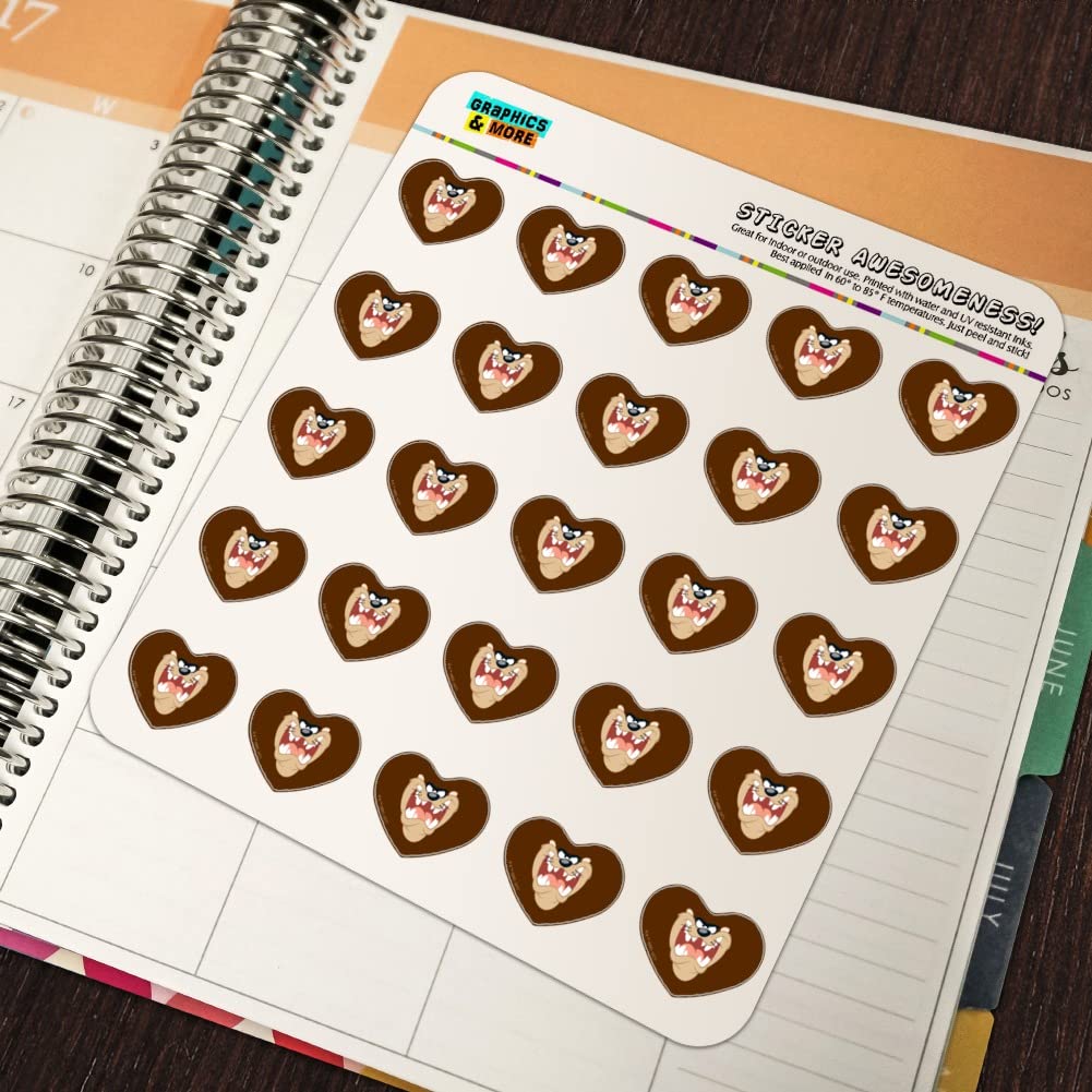 Looney Tunes Taz Face Heart Shaped Planner Stickers - Cute Cartoon Scrapbook Decals for Bullet Journals, Calendars & DIY Crafts - Perfect for School, Office & Gift Giving