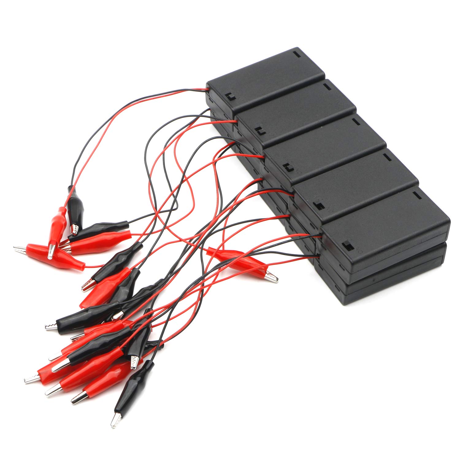 3V Battery Holder with ON/OFF Switch & Alligator Clips - 10 Pack for AA Batteries (2x1.5V) - Perfect for Science Projects, DIY Electronics, and Classroom Experiments