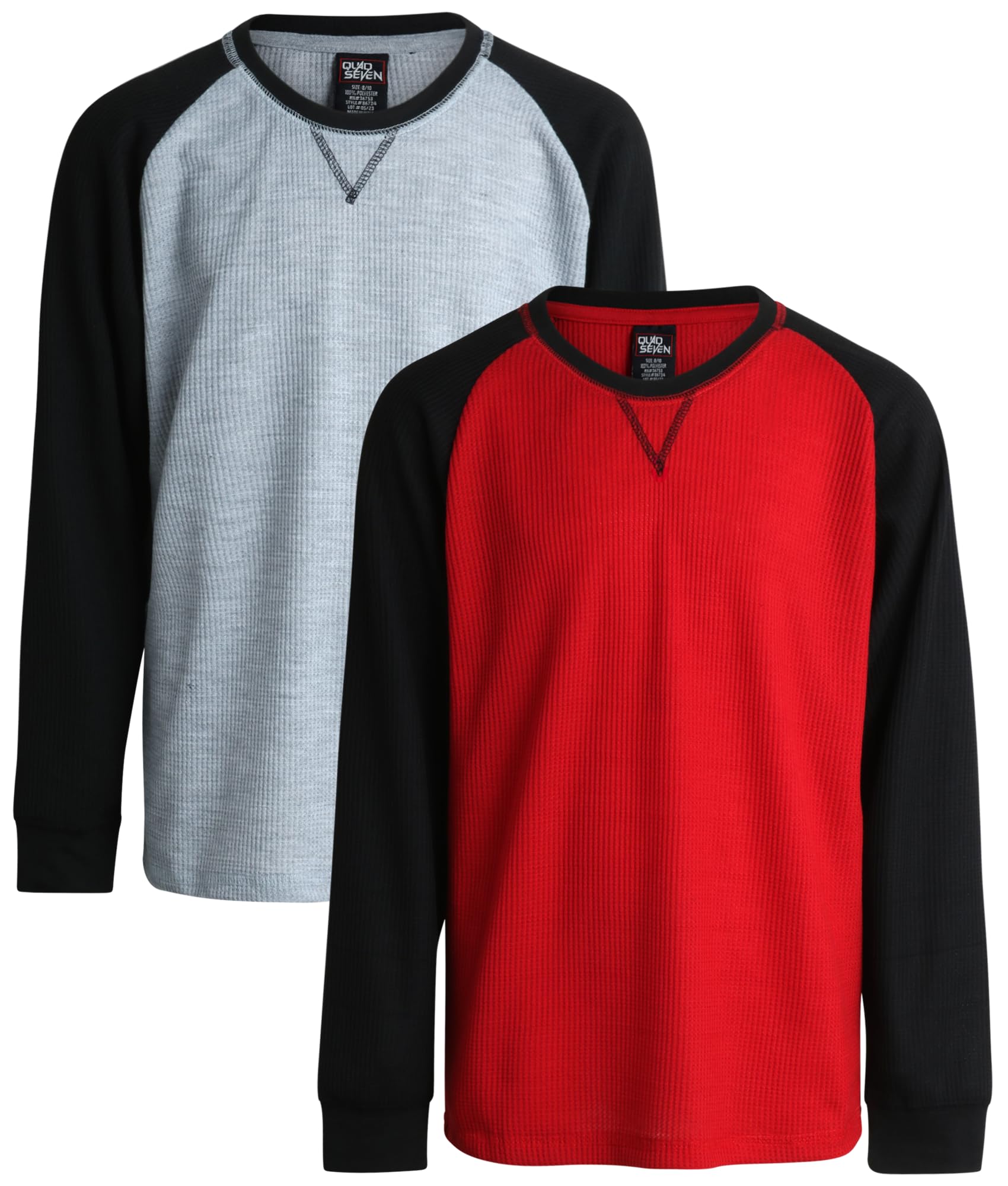 Boys' Thermal Shirt 2 Pack - Waffle Knit Long Sleeve Crewneck T-Shirts for Kids (Sizes 8-18) | Warm Winter Base Layer for School, Outdoor Play & Cold Weather Activities
