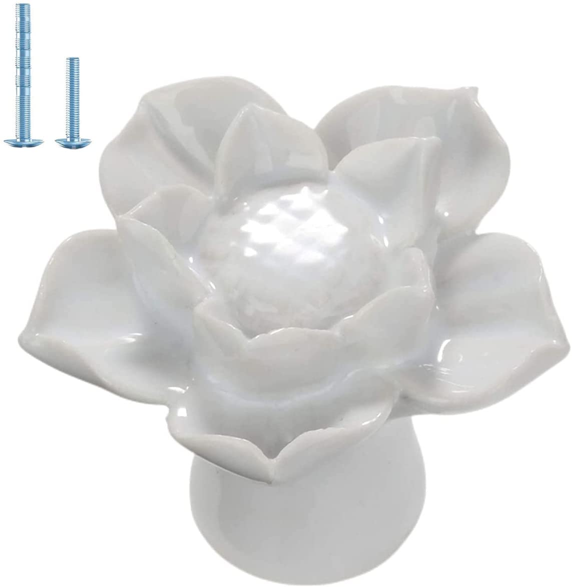 10-Pack White Ceramic Lotus Flower Cabinet Knobs - Vintage Floral Drawer Pulls with Mounting Screws - Perfect for Kitchen Cabinets, Dressers & Home Decor