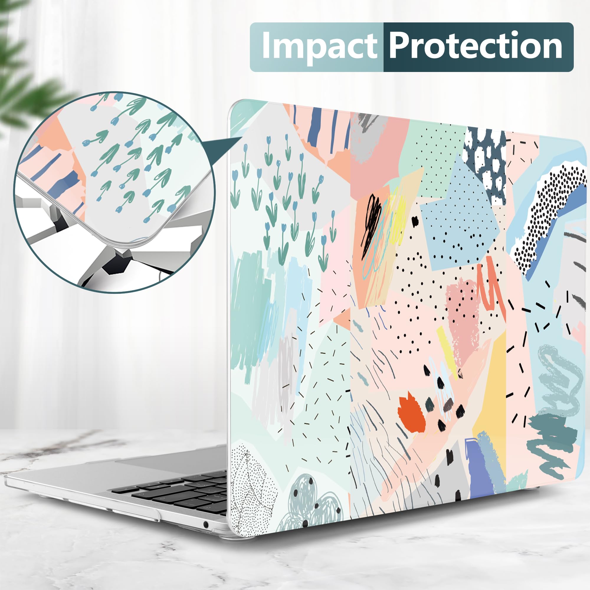 TwoL Hard Plastic Protective Case Cover for MacBook Pro 13 inch (2020-2022 Models A2338 M2/M1 A2289 A2251) with Keyboard Skin & Screen Protector - Floral Design | Perfect for Work, Travel & School Use