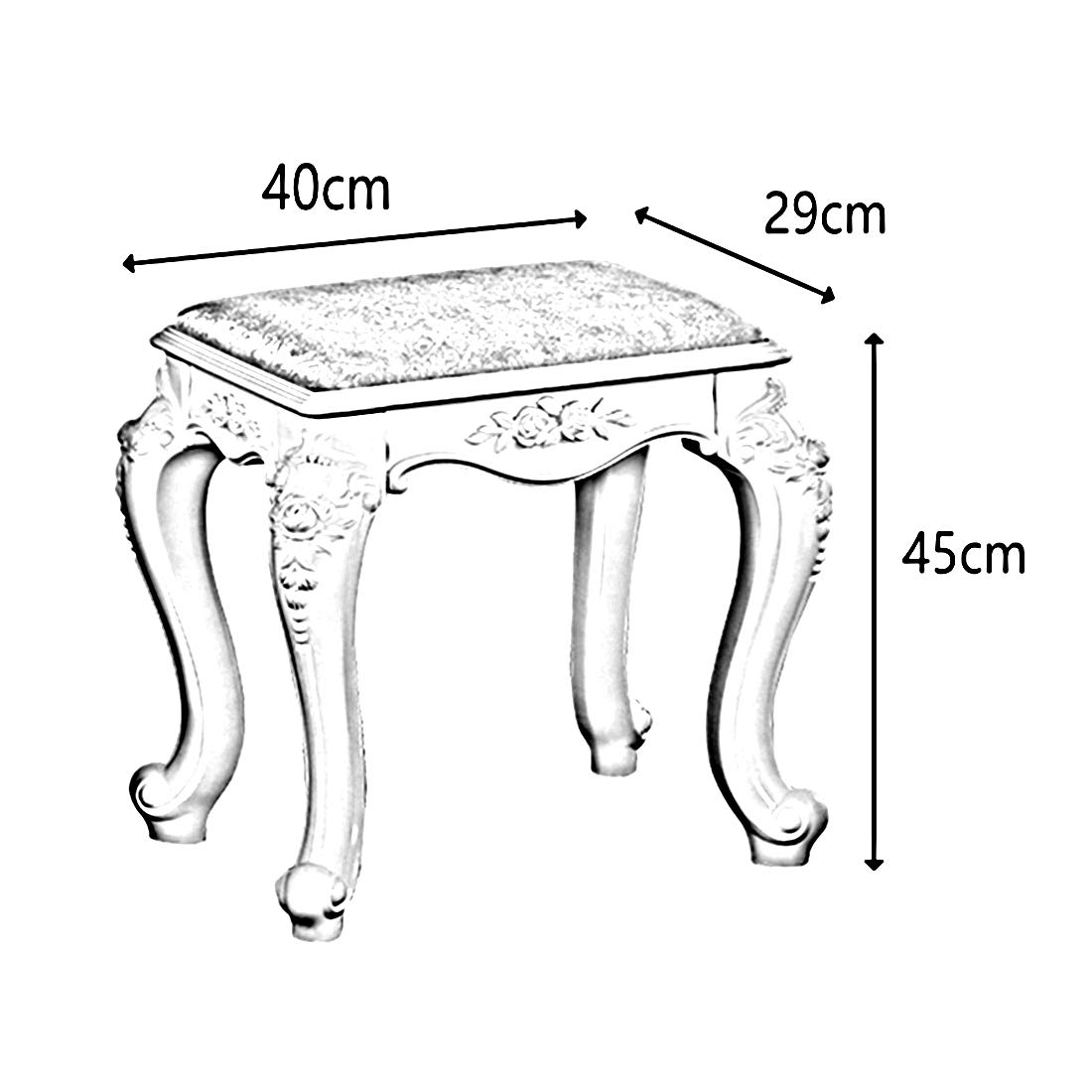 European Vanity Stool - Baroque Style Upholstered Makeup Chair with Steel Legs & High-Resilience Sponge for Dressing Room, Living Room, Bedroom | Perfect for Makeup, Piano Bench, Restaurant Seating & Home Decor