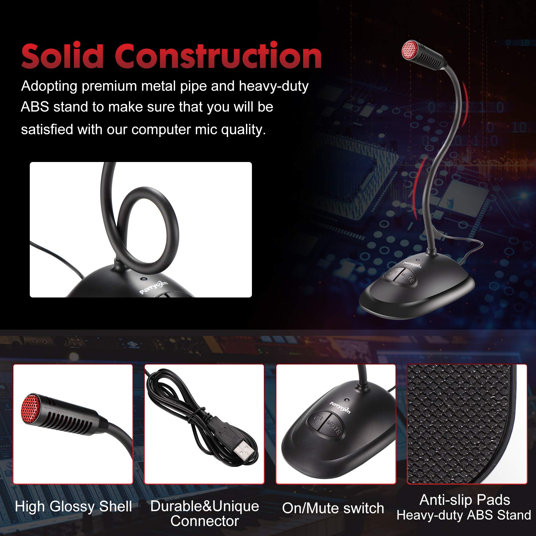 Premium USB Computer Microphone - Plug & Play Cardioid Condenser PC Mic with On/Off Mute Button & LED Indicator - Compatible with Windows/Mac - Perfect for YouTube, Zoom Meetings, Gaming, Podcasting & Voice Recording - Includes 6ft Cable (Home Office & Streaming Setup)