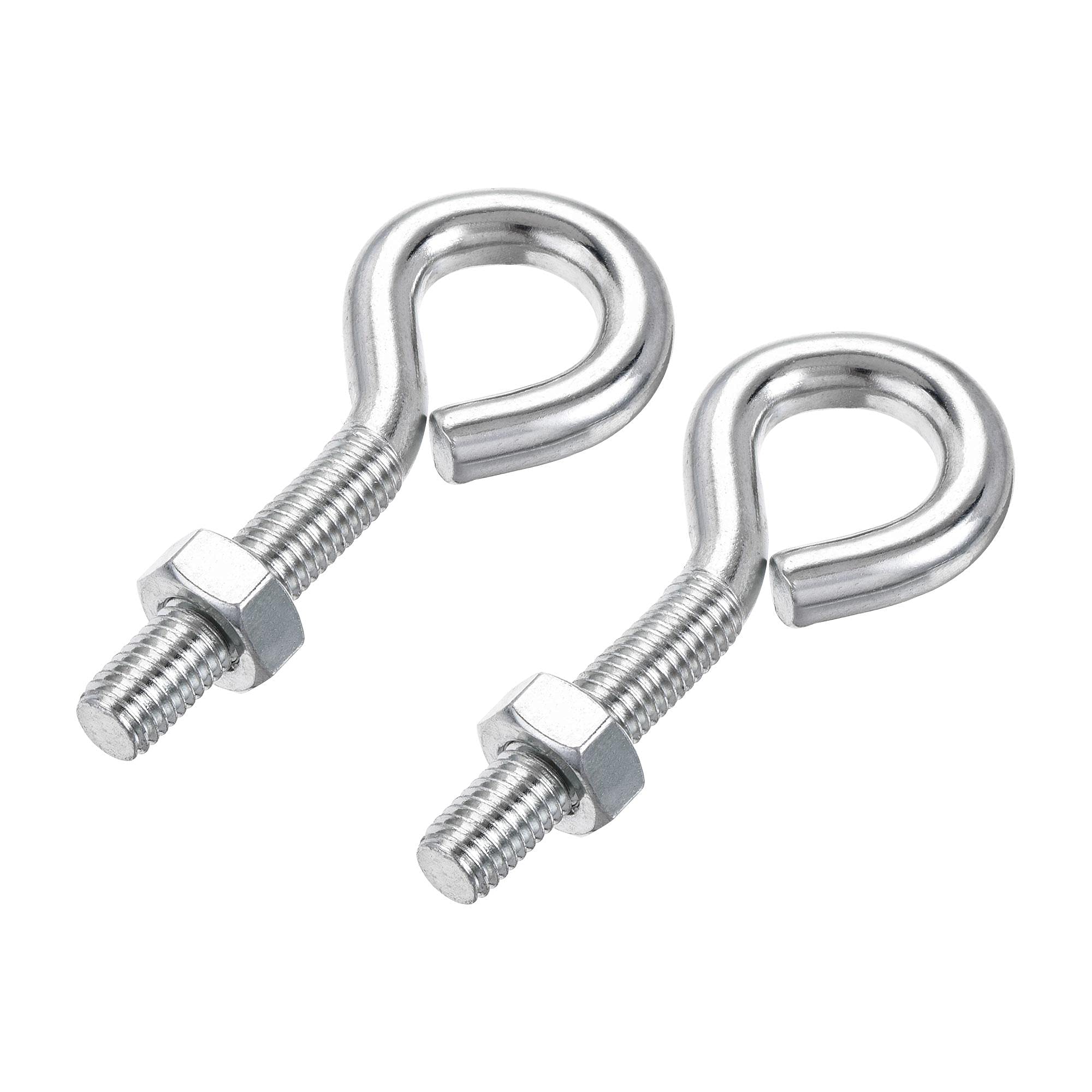uxcell M10x50mm Eye Hooks Screws Bolts Kit - 2pcs Carbon Steel Hanger Eyelet Hooks with Hex Nuts for Metal & Wood Applications - Perfect for Hanging Plants, Wind Chimes, and Outdoor Decor