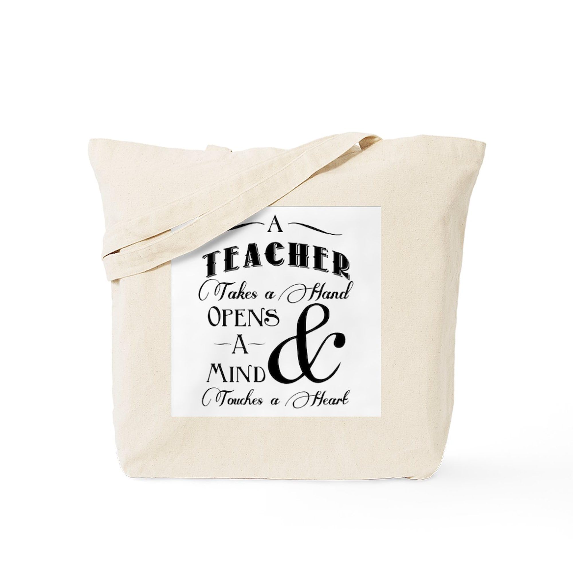 Teachers Open Minds Tote Bag - Natural Canvas Reusable Shopping Bag for School, Work & Groceries - Eco-Friendly Teacher Gift & Everyday Carry