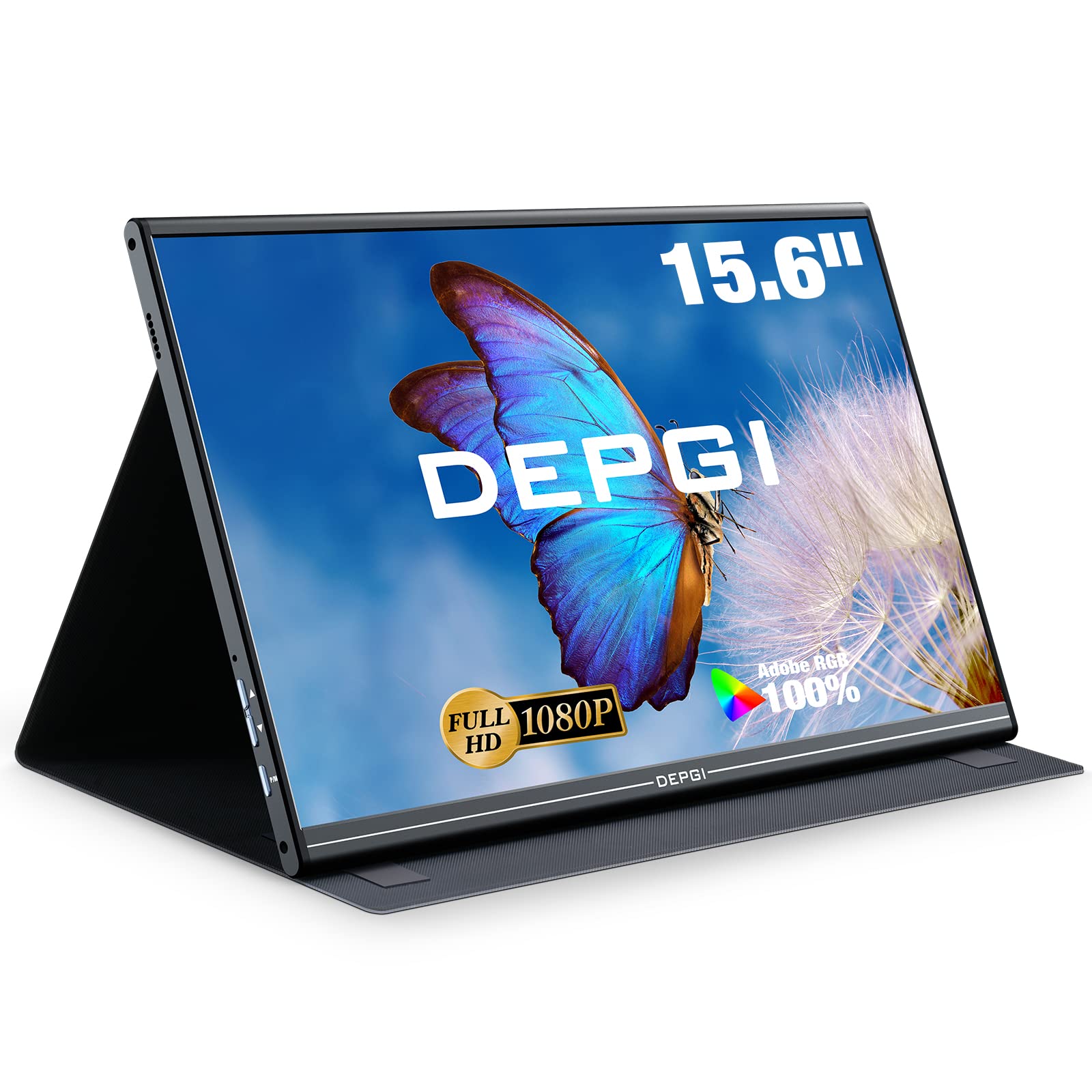 DEPGI 15.6 Inch Portable Monitor - FHD 1080P QLED Display with HDMI & USB-C, External Screen for Laptop, PC, MAC, Phone, PS4, Xbox, Switch - 95% NTSC Color Gamut, Built-in Speakers & Protective Case - Perfect for Work, Gaming, and Travel