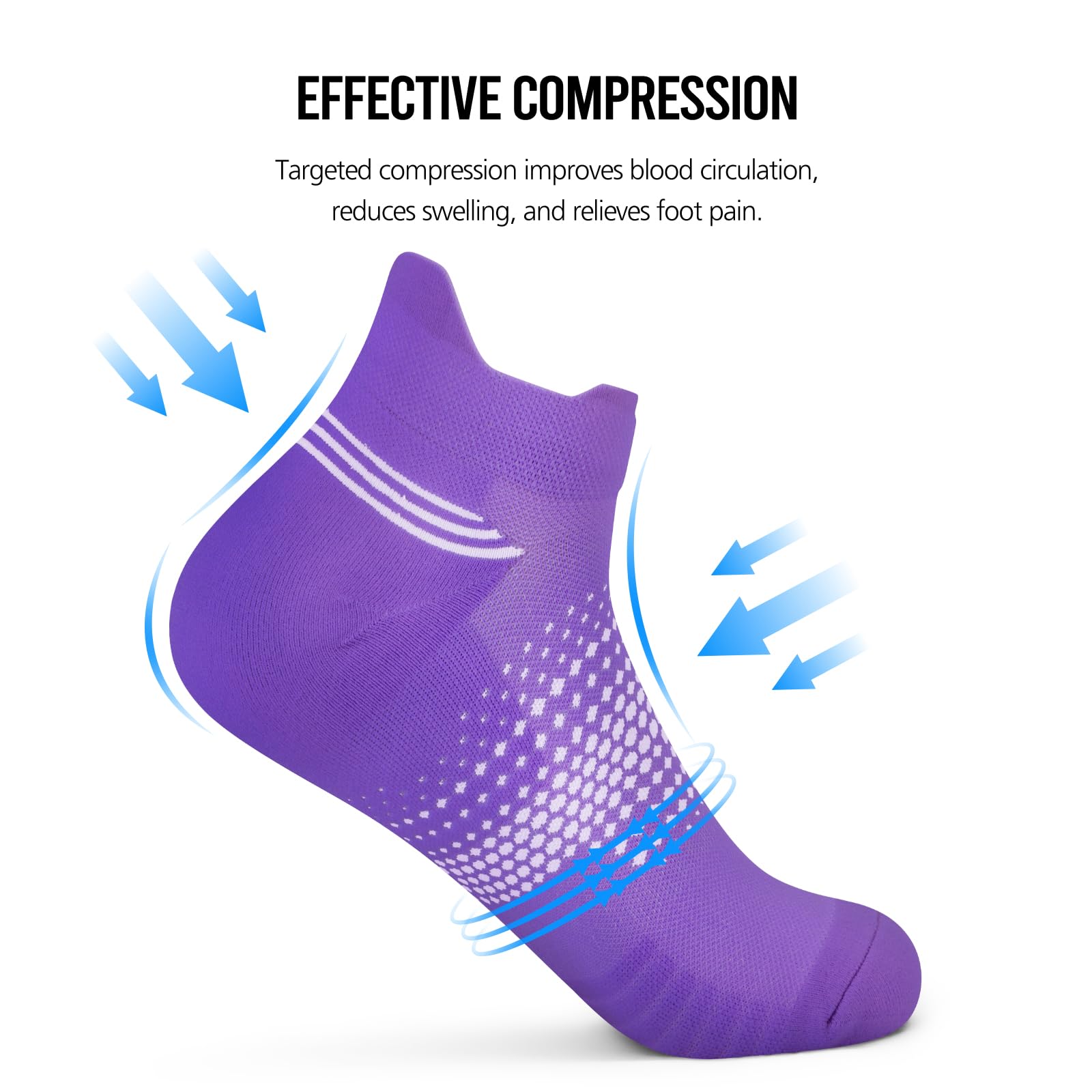 PAPLUS Women's Ankle Compression Socks 6-Pack - Running & Athletic Socks with Heel Tab & Cushion Support - Breathable Low Cut Socks for Workout, Marathon, Nursing & Travel