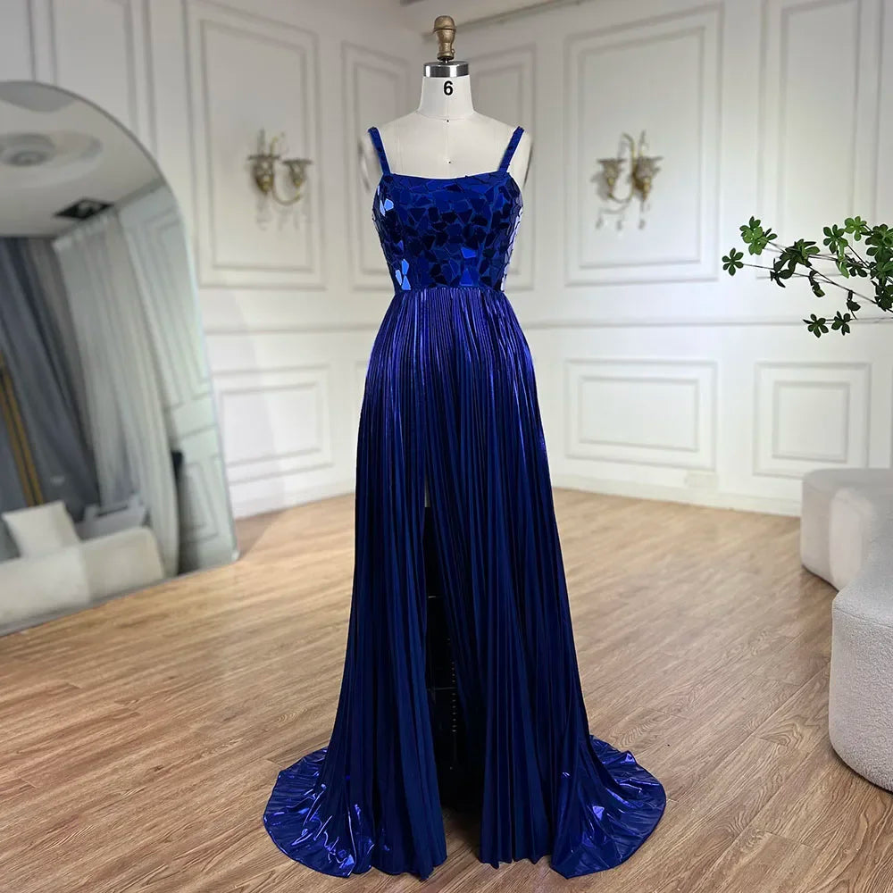Elegant Blue Spaghetti Straps Lace-Up Back Mermaid Prom Dress with Beaded Sequins for Women - Perfect for 2025 Weddings, Parties & Special Occasions | LA72612