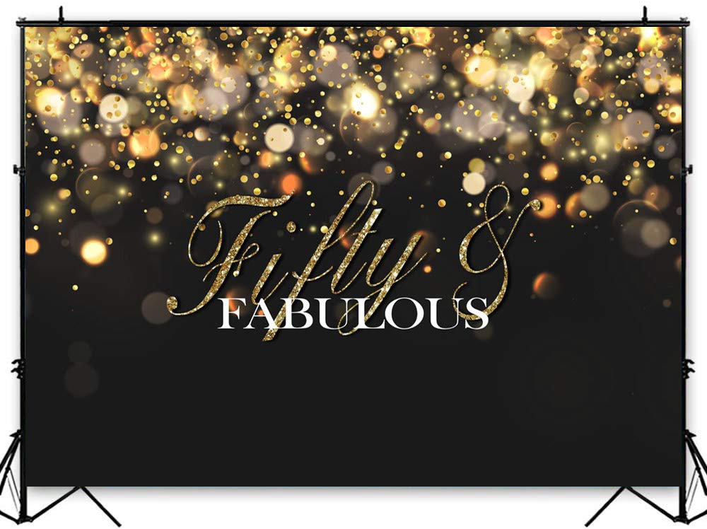 Gold Glitter Bokeh 50th Birthday Backdrop - Avezano 7x5ft Fabulous Party Decoration Banner for Milestone Celebrations, Photo Booths & Anniversary Events