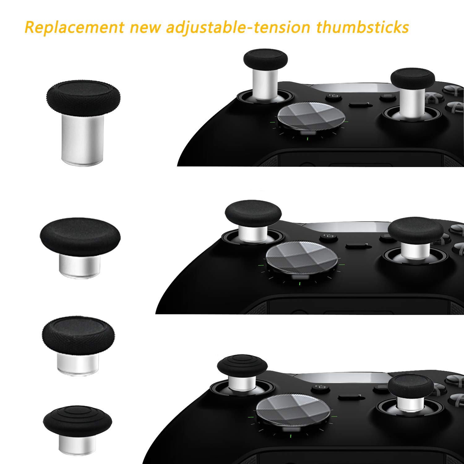 6 in 1 Magnetic Thumbsticks Set - Replacement Joysticks for Xbox One Elite Series 2 Controller (Black) | Enhanced Grip & Customizable Height | Perfect for Gaming, FPS, Racing & Competitive Play