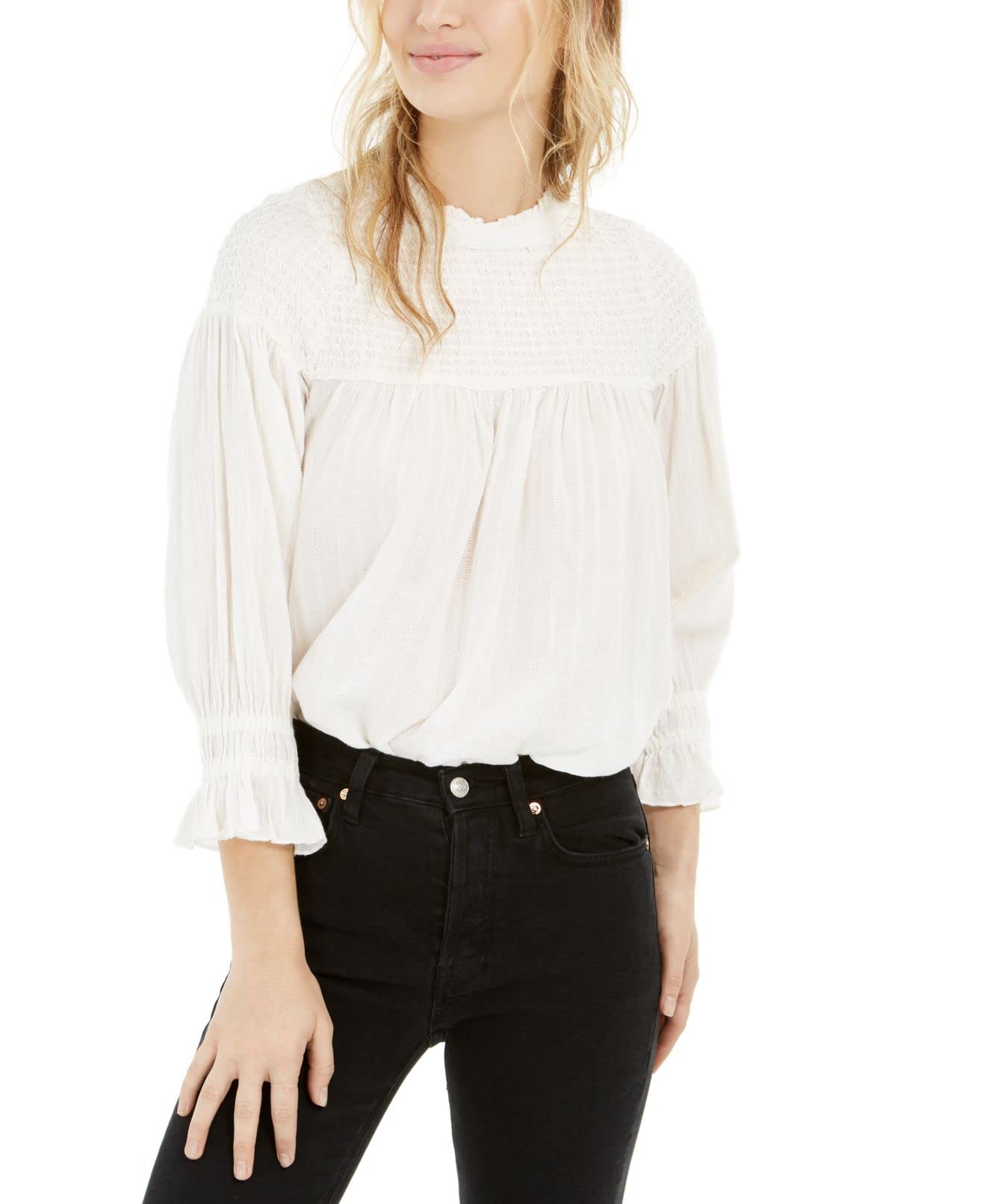Free People Women's Mila Smocked Yoke Tunic Top - Boho Chic Blouse for Casual Outings & Summer Vacations