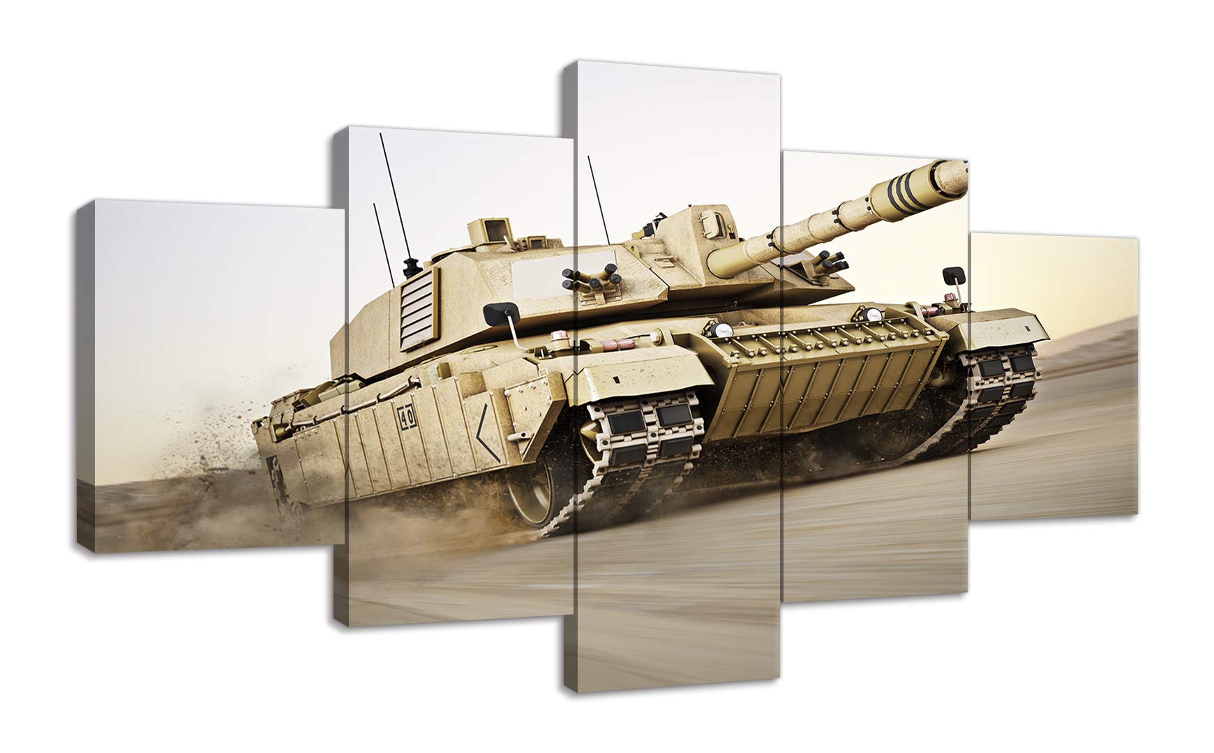 Military Canvas Wall Art - 5 Panel Tank Picture Prints on Gallery Wrap Canvas, Modern Troops Home Decor for Living Room & Office - Framed & Ready to Hang - Perfect for Man Cave, Veteran Gifts & Military Themed Spaces