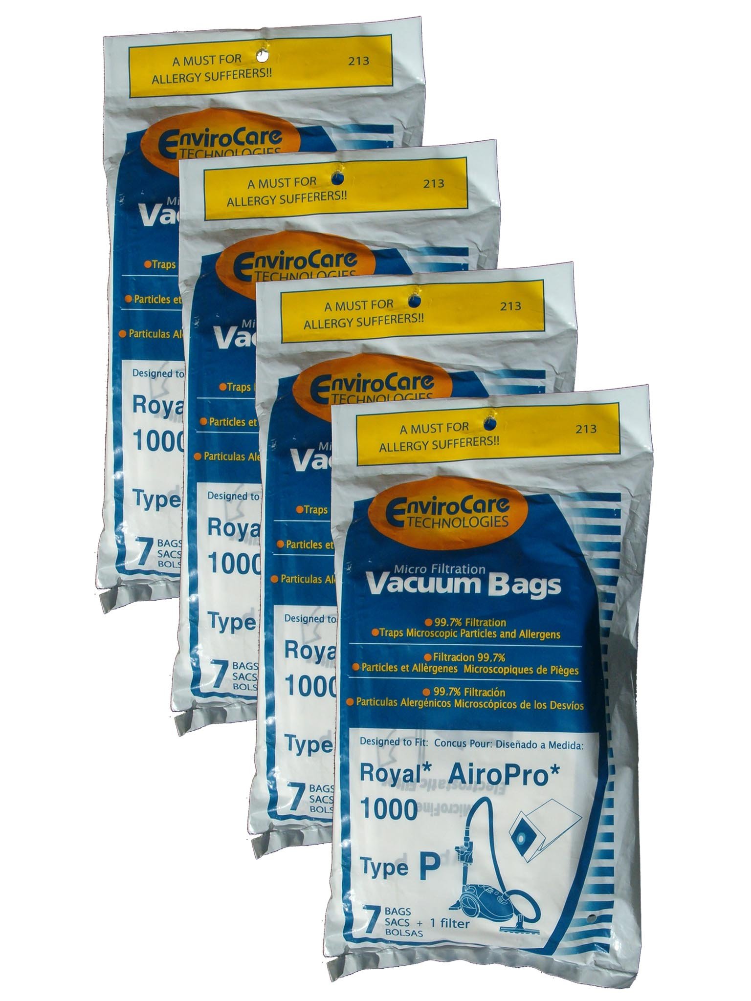 28 Royal Type P Allergy Vacuum Bags for Airpro Ry 1000 Canister Vacuum Cleaners - 3-RY1100-001 Replacement Filter Bags - Perfect for Dust Mite & Pet Hair Removal in Homes with Allergies