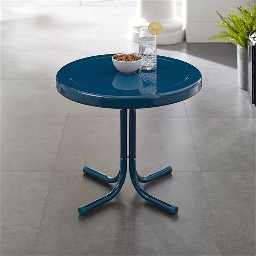 Home Square 2-Piece Navy Blue Metal Patio End Table Set - Outdoor Furniture for Deck, Garden & Poolside Relaxation