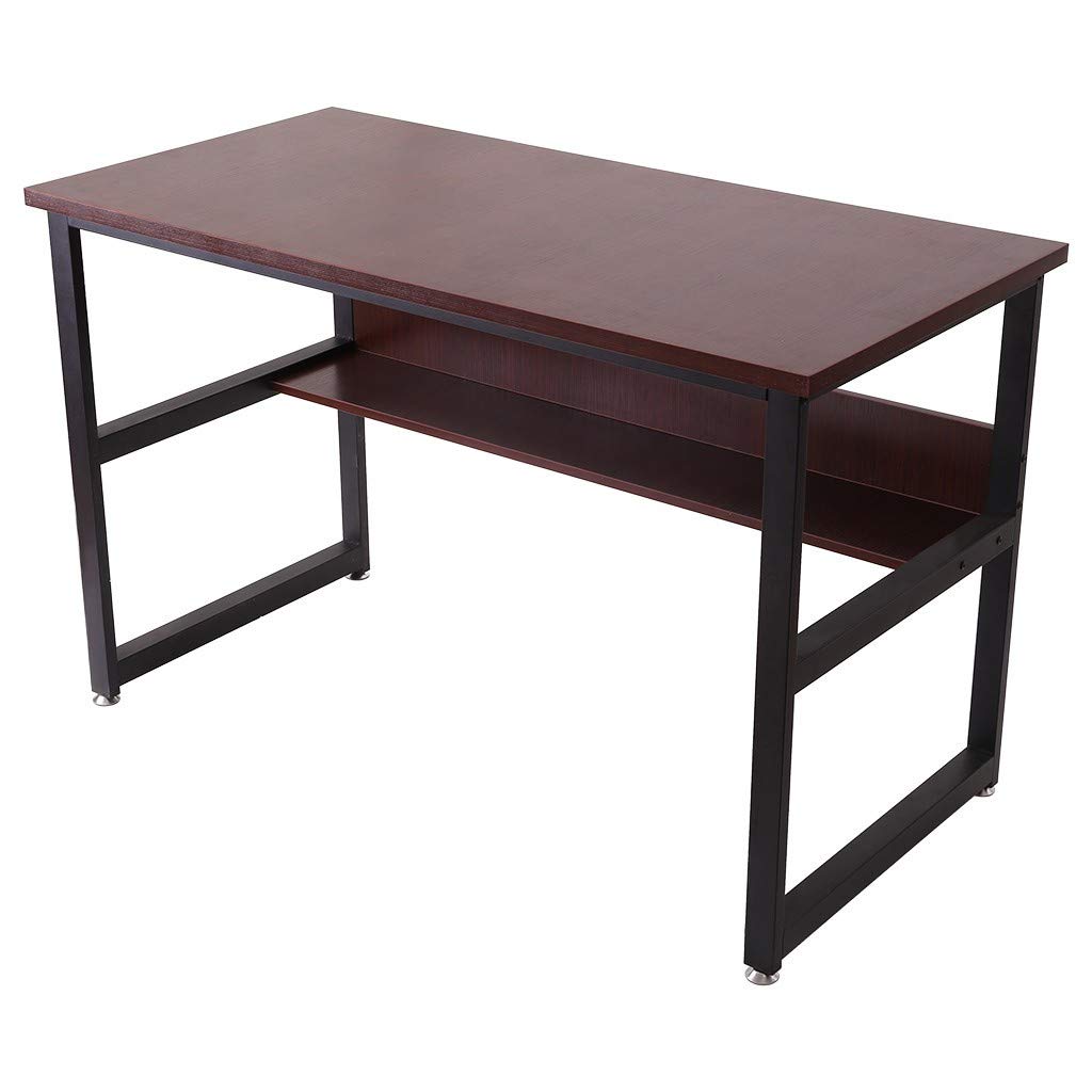QINXIO Home Office Computer Desk with Bookshelf & Storage - Ergonomic Study Writing Table for PC Laptop - Modern Executive Workstation (Wine Red) - Perfect for Small Spaces, Remote Work & Gaming Setups