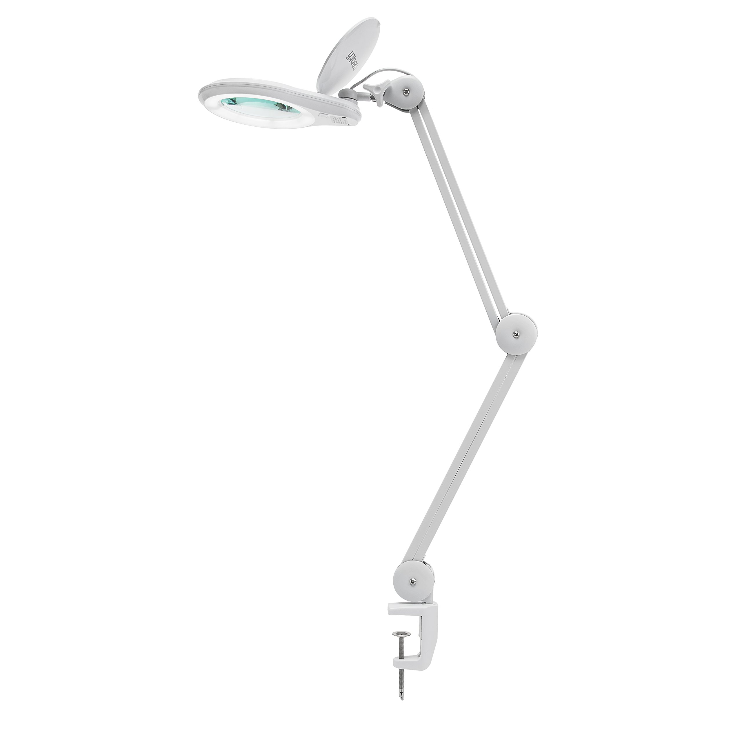Neatfi 1200 Lumens LED Magnifying Lamp with Clamp - 5 Inch Diameter Lens, Dimmable Light, 60 SMD LEDs for Reading, Sewing, Crafts - Includes Microfiber Cleaning Cloth (5 Diopter, White) | Perfect for Jewelry Making, Watch Repair & Detailed Hobby Work