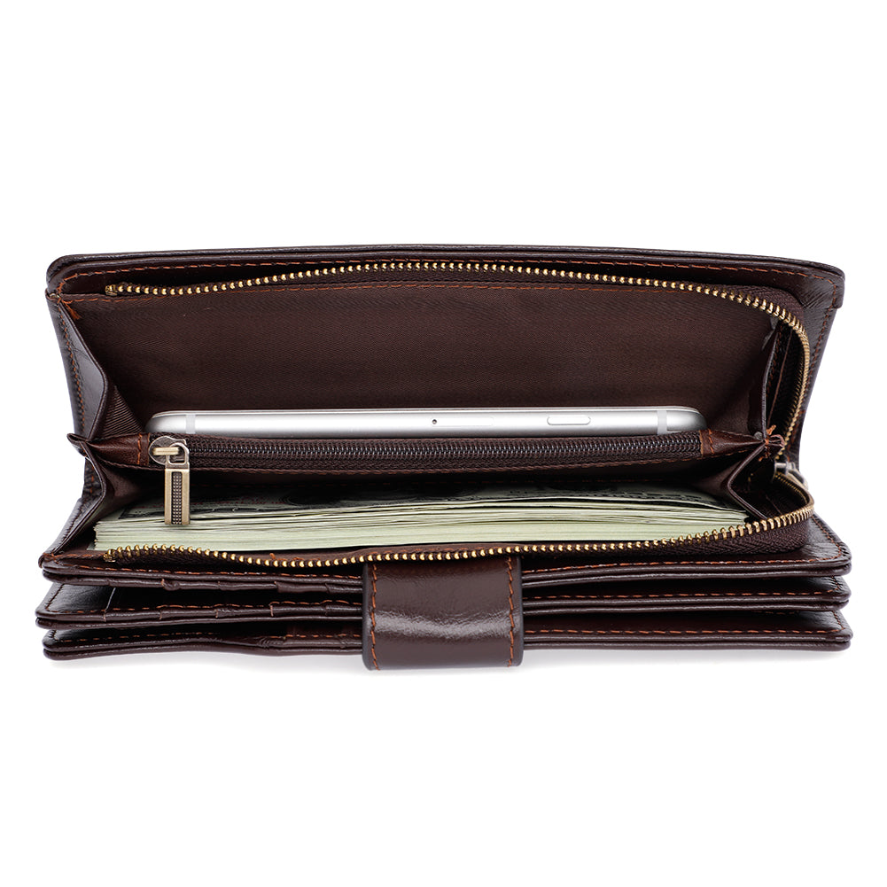 Men's Leather Trifold Wallet with RFID Blocking & Multiple Card Slots - Slim Design for Everyday Carry, Travel & Business Use