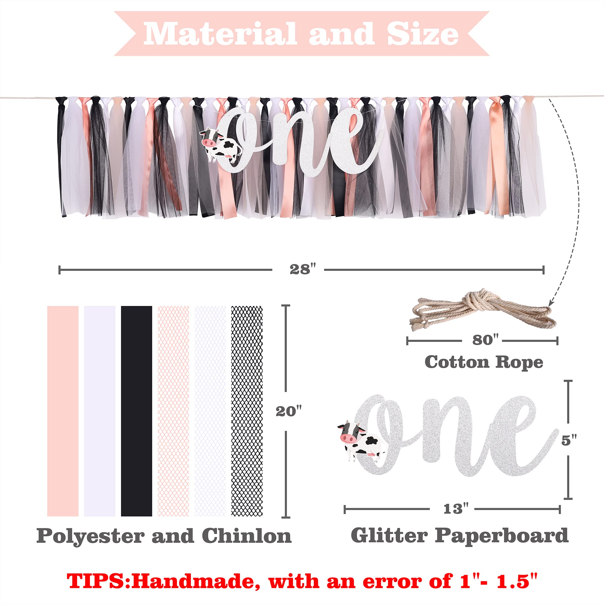 1st Birthday Banner for Girls - Pink Black White Highchair Fabric Garland, Handmade First Birthday Party Decorations, Photo Props | Perfect for Highchair Decor, Cake Smash Photos & Milestone Celebrations