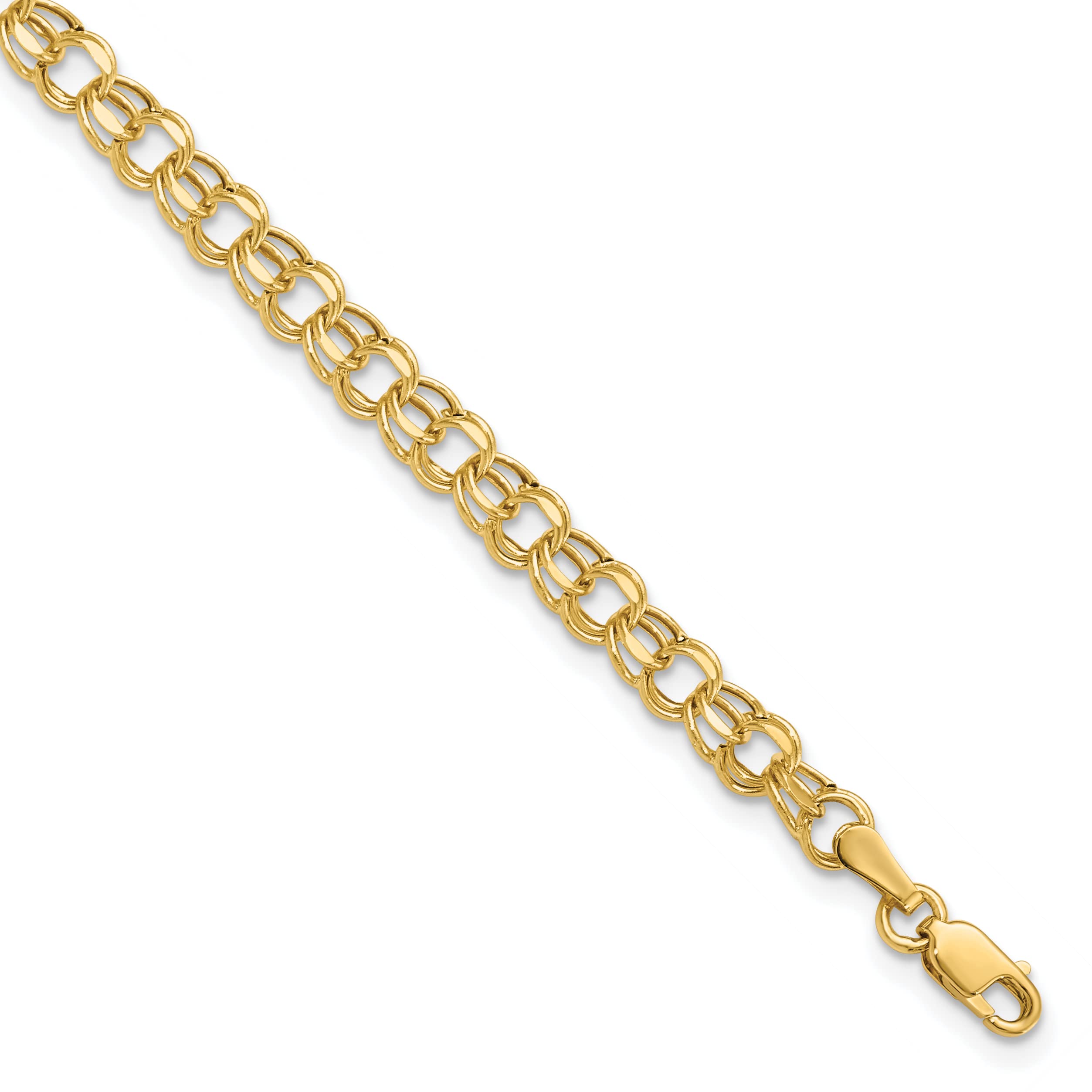 10K Yellow Gold Hollow Diamond-Cut Double Link Charm Bracelet & Anklet - 7