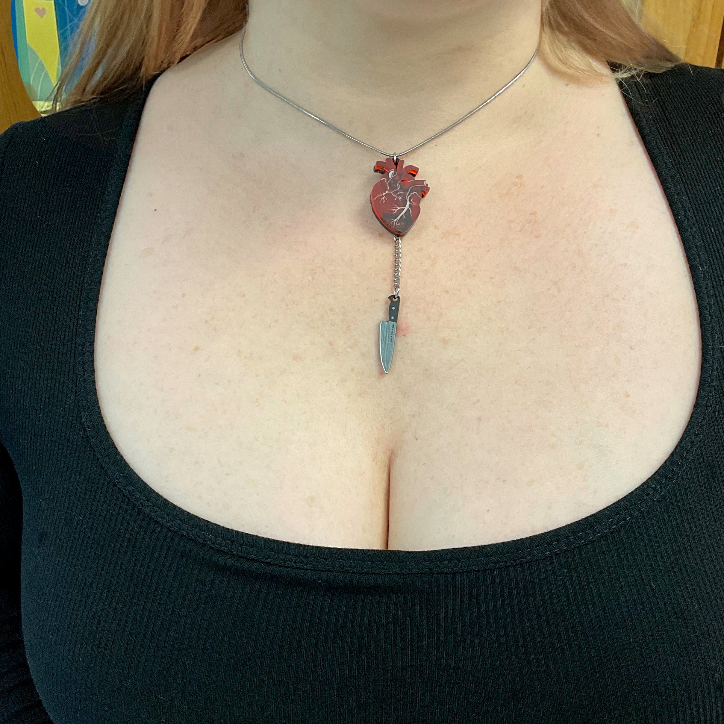 Chopped Heart Necklace - Unique Gothic Jewelry for Women, Stainless Steel Pendant with Adjustable Chain, Perfect for Valentine's Day Gifts, Gothic Fashion, and Alternative Style Accessories