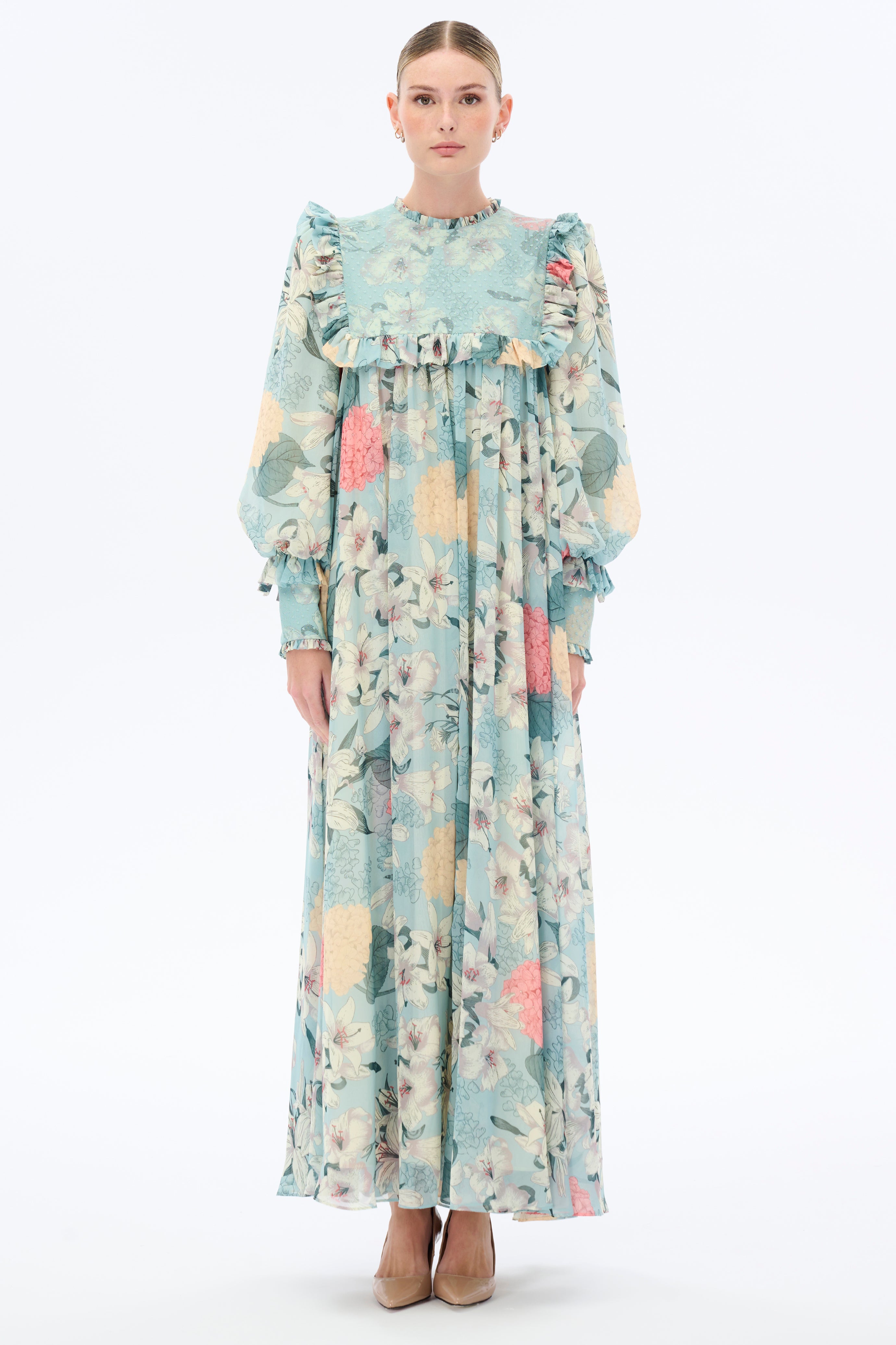 Julia Floral Print Long Sleeve Maxi Dress for Women - Elegant Boho Summer Dress for Beach, Wedding & Special Occasions